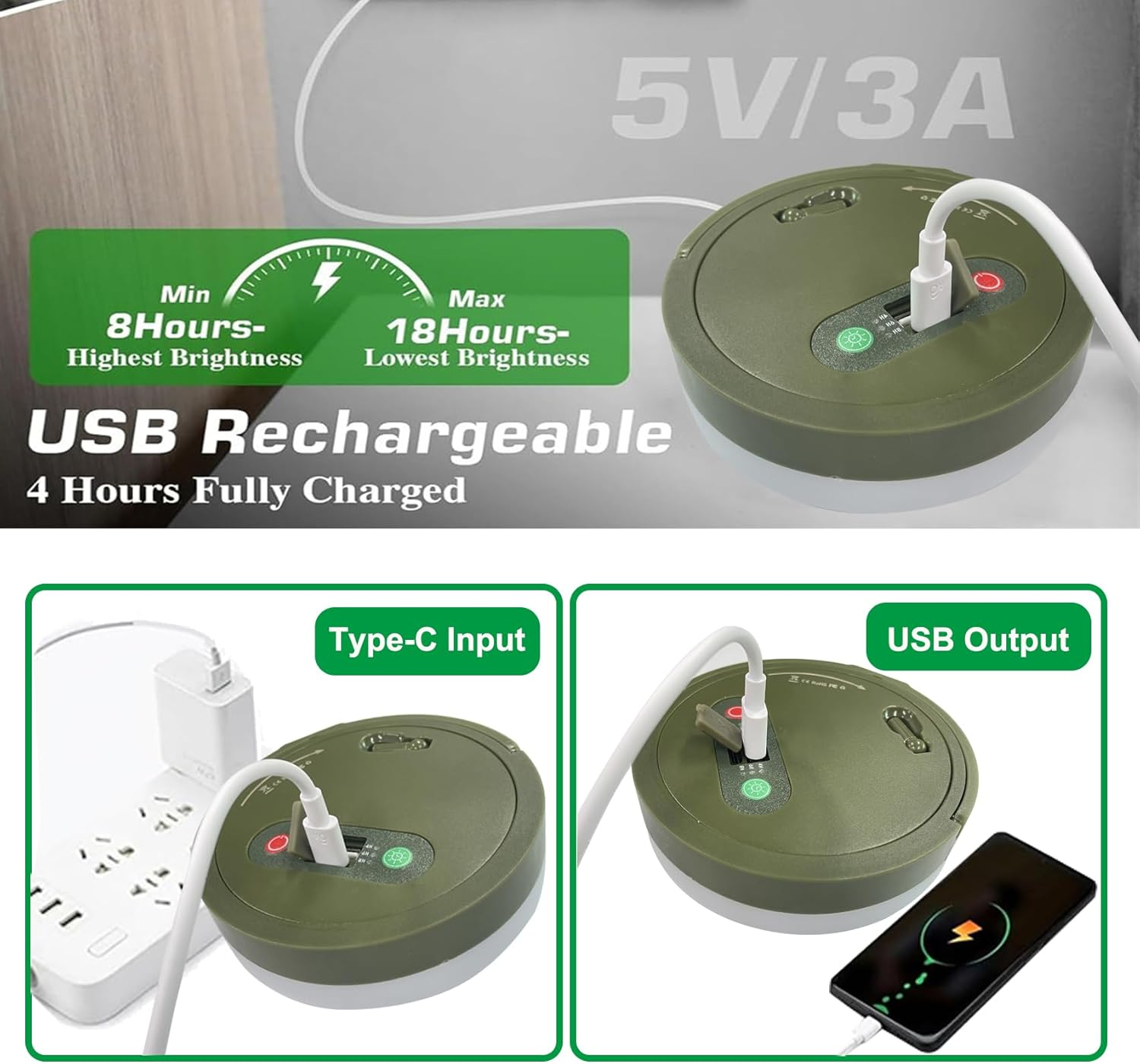 AUTENS Retractable Camping String Lights, All in 1 USB Rechargeable Lantern, Outdoor String Lights with 8 Lighting Modes, Quick 30S Recovery, Tent Lights for Camping, Hiking, Yard, RV image number 6