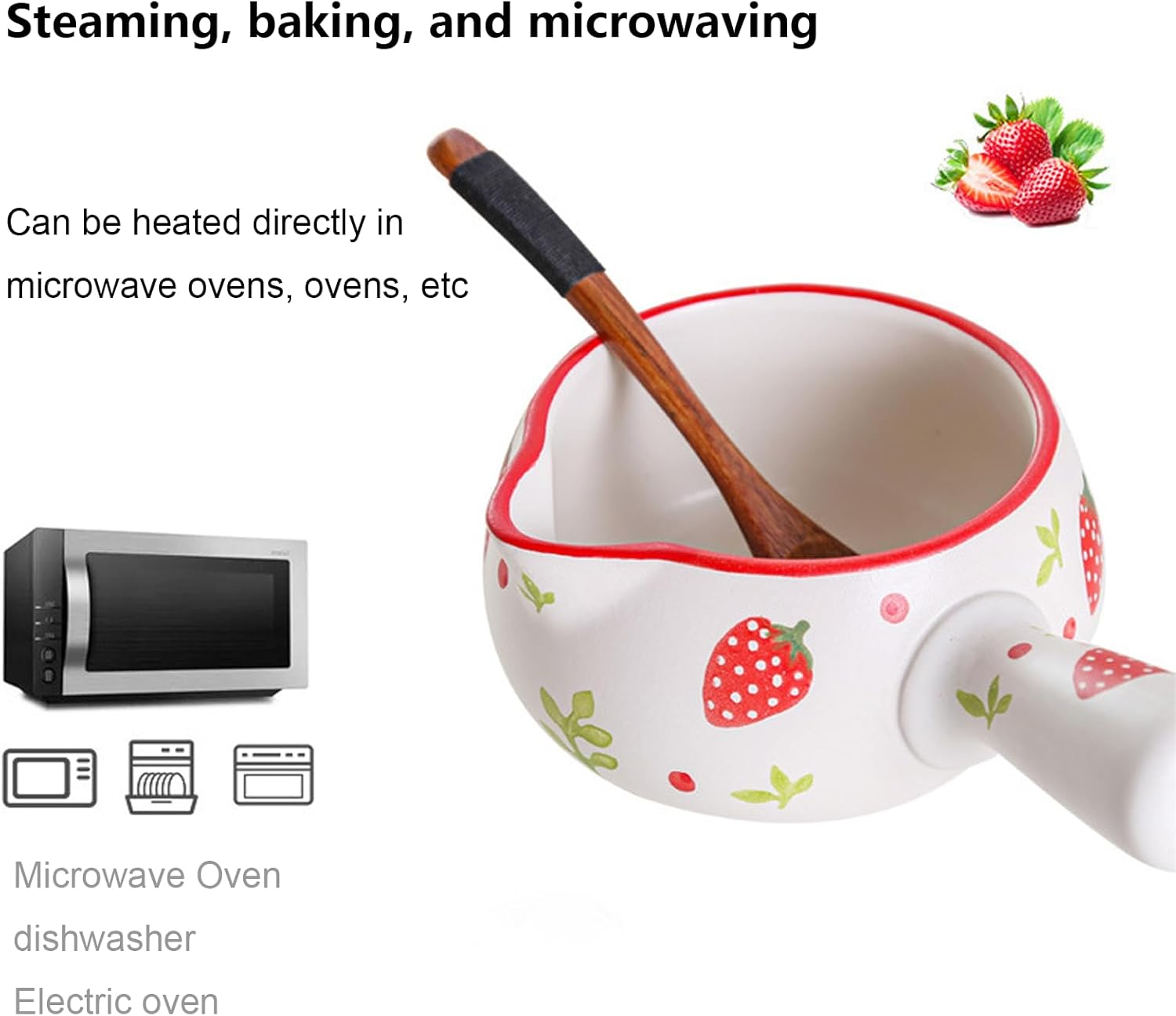 Strawberry Milk Pan Ceramic Saucepan Milk Pot for Stove Butter Warmer Pot Milk Boiling Pot Small Cooking Pot image number 1