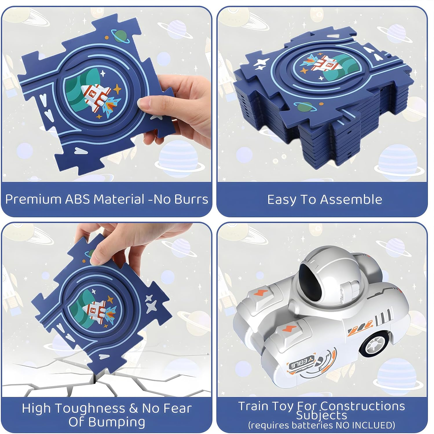 Space Astronauts Theme Puzzle Track Car Playset for Kids, Puzzle Mat Rail Train STEM Montessori Toys, DIY Road Builder Board Game Educational Gift Toys for 3 4 5 6 7 Year Old Boys image number 6