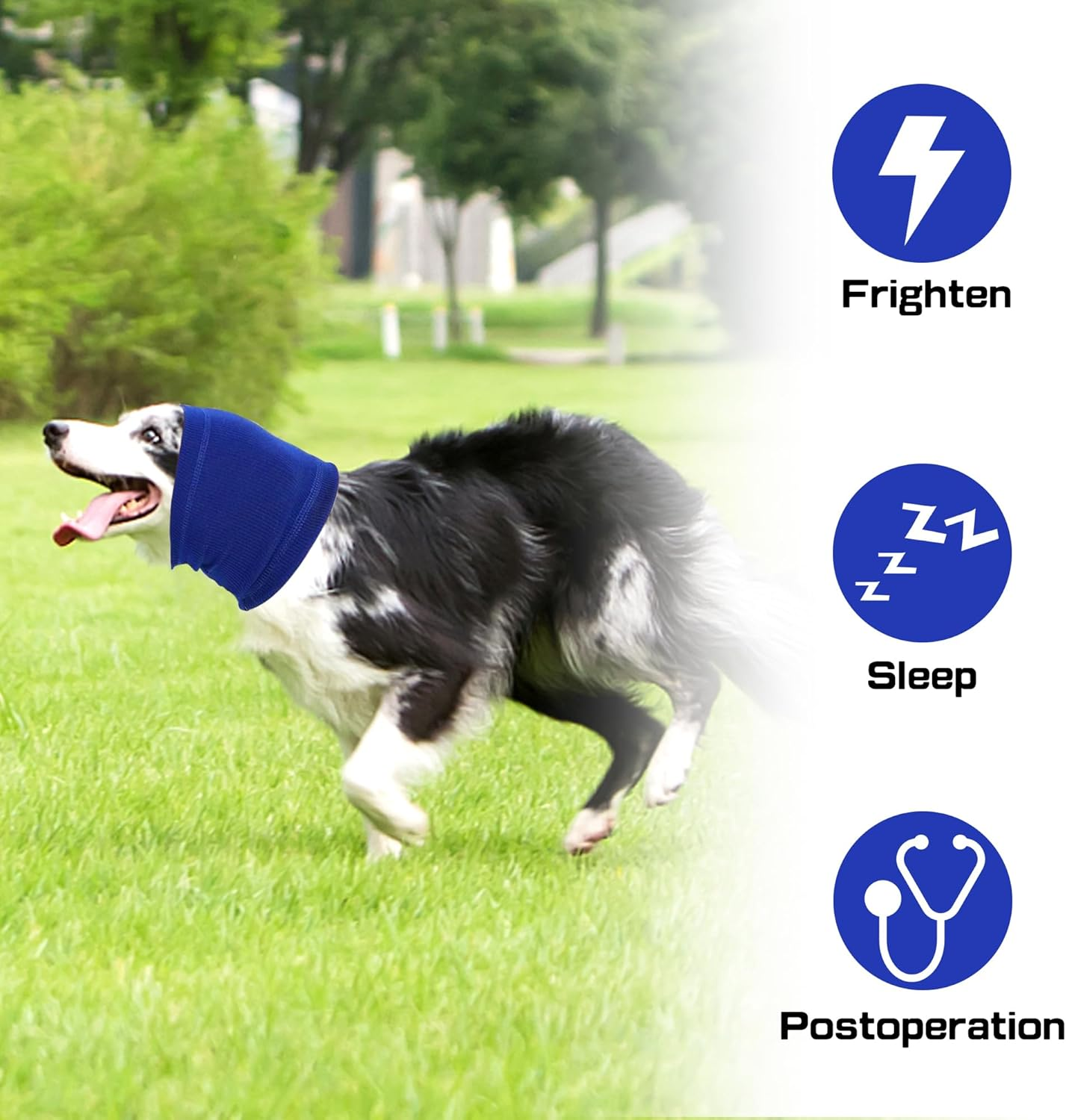 Dog Snood Neck Soft Dog Hoodie Breathable Dog Head Wrap Ear Cover Warmer Earmuffs for Noise Grooming Anxiety Calming M(Neck Circumference12-20In) (Dark Blue&Gray) image number 4