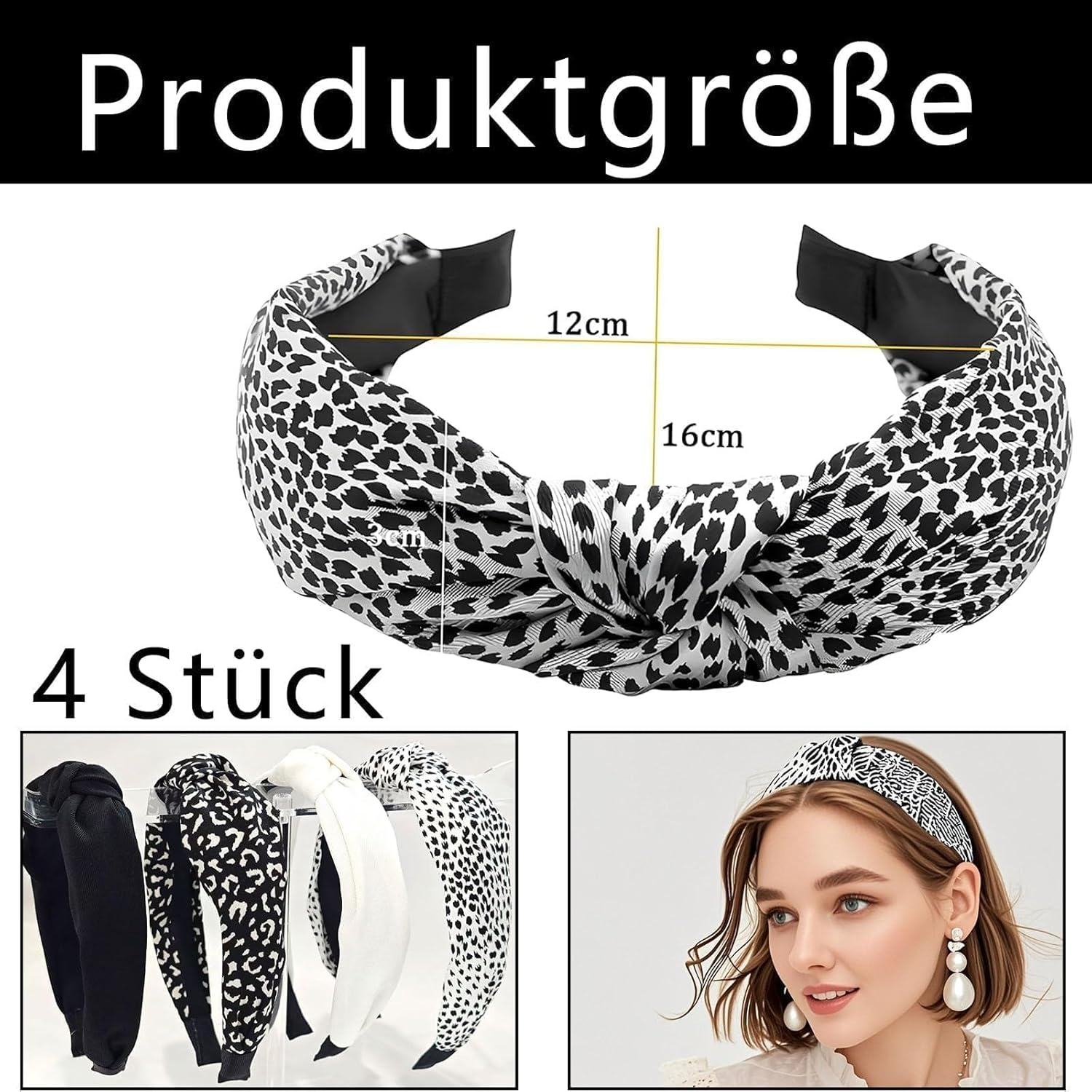 Pack of 4 Leopard Print Headbands, Women'S Wide, Non-Slip Protection Headband, Women'S Fashion Headband, Women'S Elegant, Vintage Hair Bands, Women, Suitable for Birthday, Valentine'S Day, Mother'S image number 3