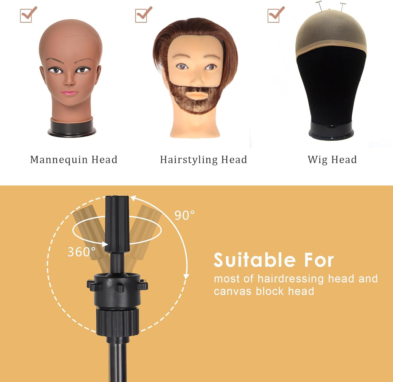 Daizysight Mannequin Head Tripod, Foldable Wig Stand Holder for Trim Wig, Practice Braiding, Styling, Blow-Drying, Adjustable Height, Cosmetology Hairdressing Training image number 5