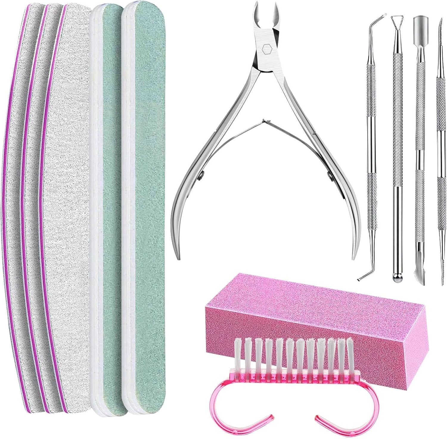 Wezalget Nail Clipper Set | Nail Care Kit 100/180 Manicure Tools - Nail Kit Includes Nail Files, Pink Nail Buffer, Polishing Files, Triangular Cuticle Stripper for Salon image number 1