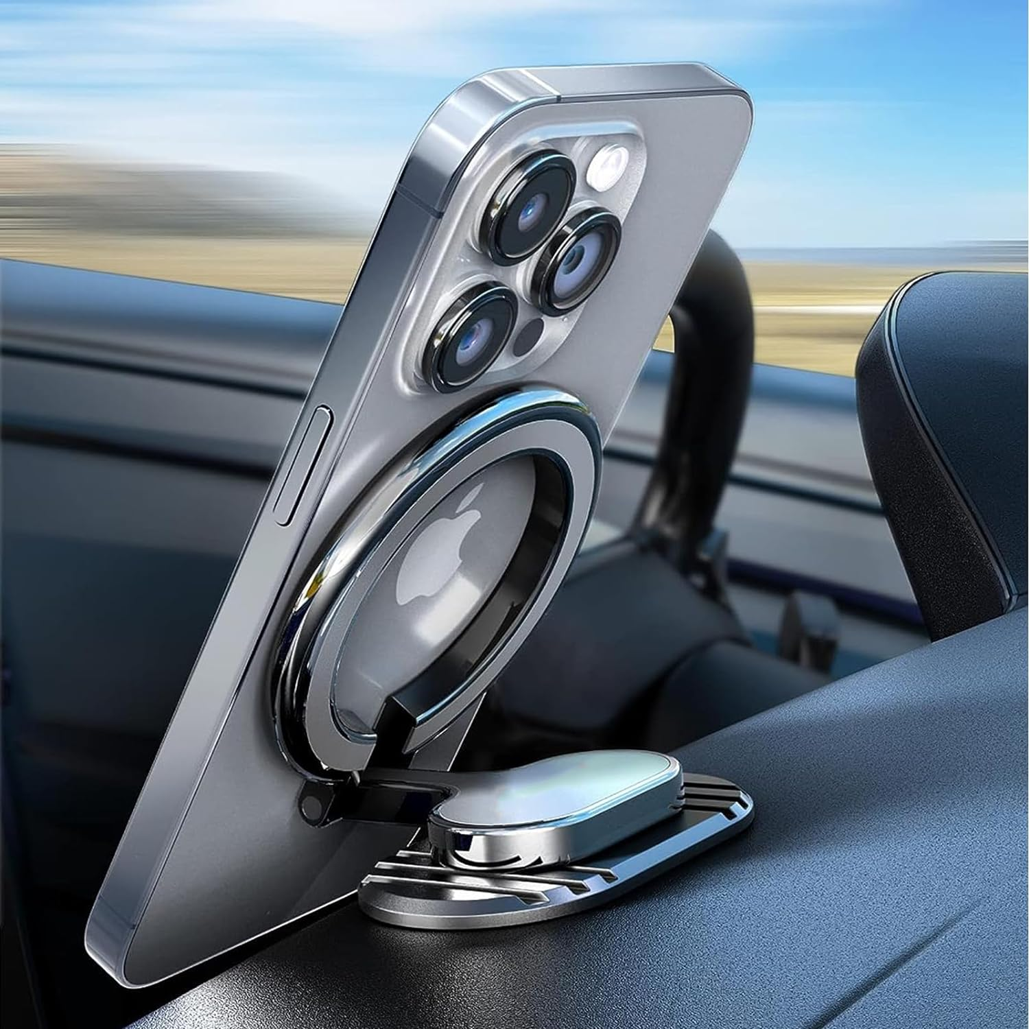 RUNGOS 360&deg;Rotatable for Magsafe Car Mount [Strong Ring Magnet] [Super Stable Widened Base] Lightweight Collapsible Magnetic Car Mount Phone Holder for Steering Wheel Dashboard, Cell Phone Accessories image number 4