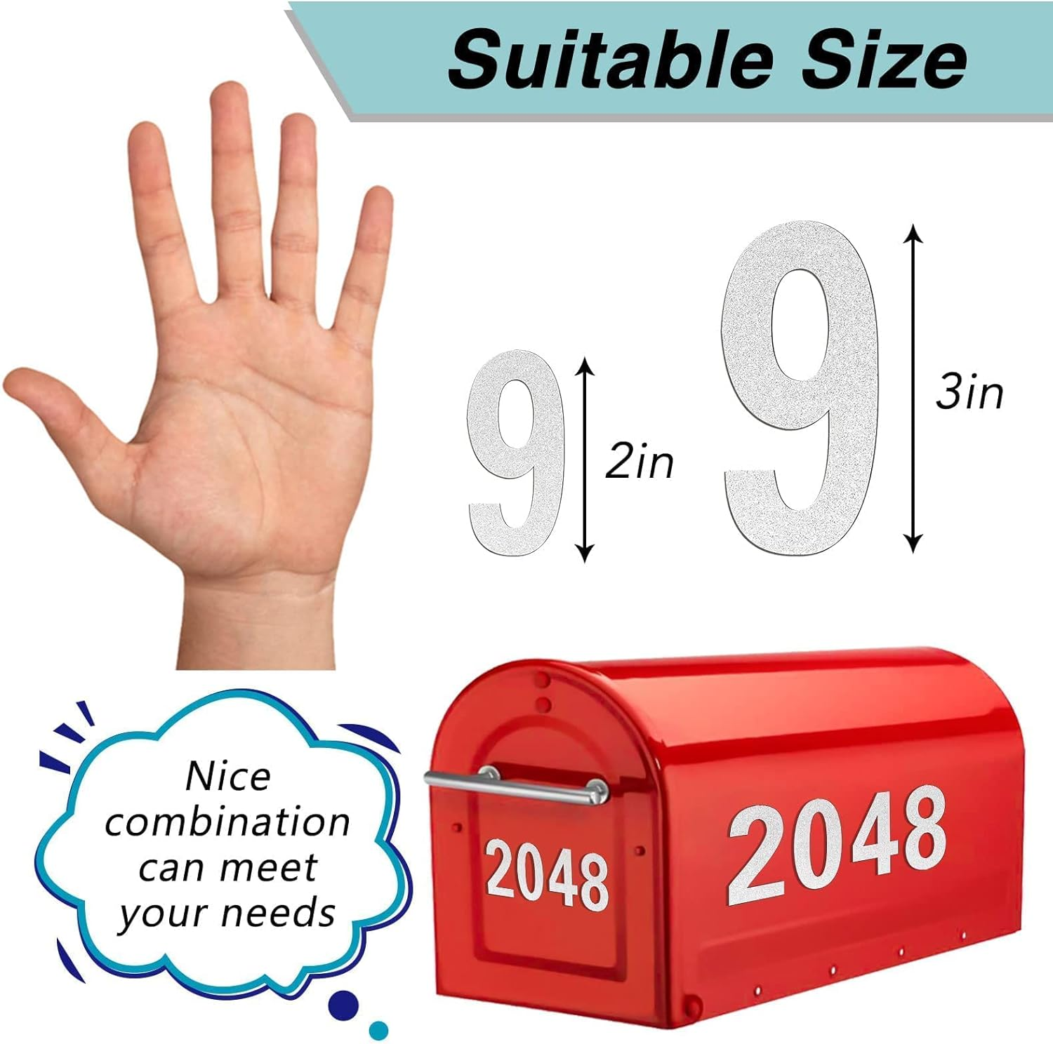 Reflective Mailbox Numbers for outside - 60 Pcs Waterproof Mailbox Numbers Stickers, Large 3 Inch 2 Inch Self Adhesive 0-9 Vinyl Number for Mailbox, Door, Garbage Bins, Address Number (White)