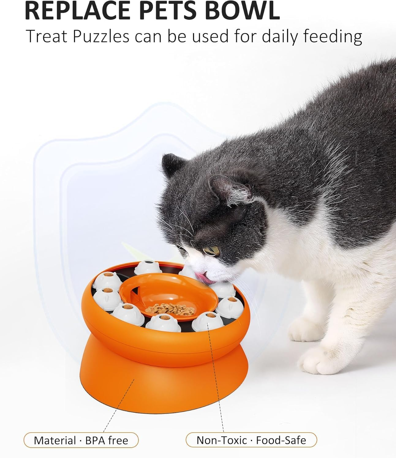 Cat Slow Feeder, Raised Cat Dog Food Bowls with Stand,Interactive Puzzle Toy Cat Puzzles Feeder Rotating Slow Feeder,Non-Slip Food Bowls Slow Eating Cat Feeder Preventing Choking (Orange) image number 1