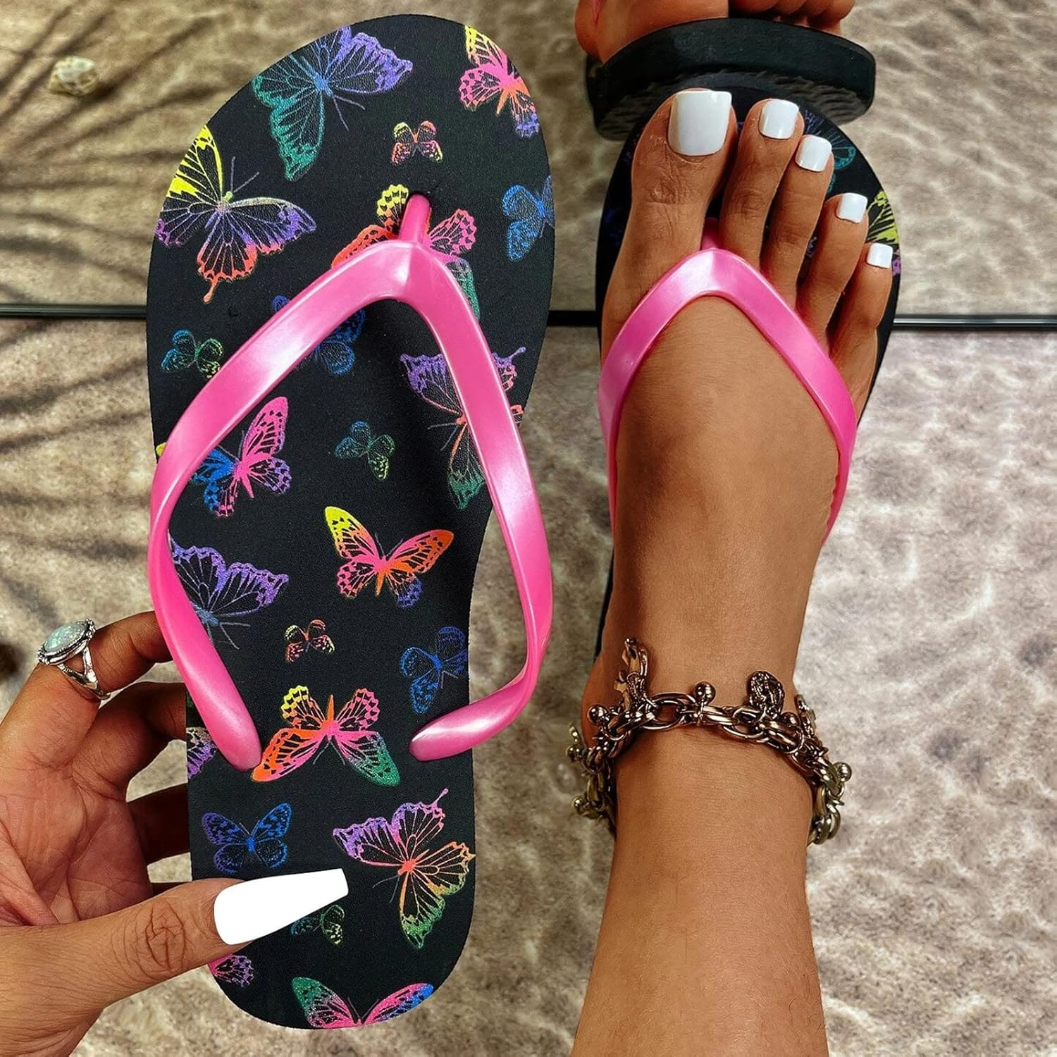 Men'S Flip Flops Closed Toe Flops Flat Flip Flops Beach Sandals Fashion Sandals Flat Summer Beach Slippers Women Sandals with Arch Support New Leather Wedged Sandal Women Size 9 image number 1