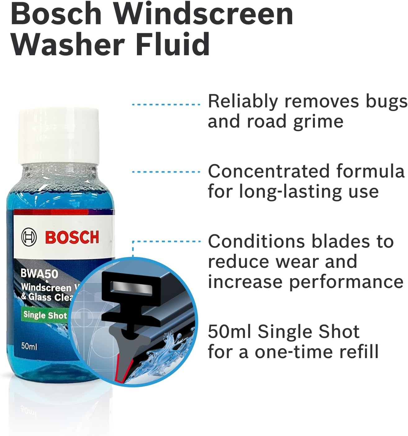 BOSCH BWA50 Windshield Washer Fluid 50Ml - Efficient & Reliable Glass Cleaner Solution for Your Car'S Clean Windshield - Single Shot image number 3