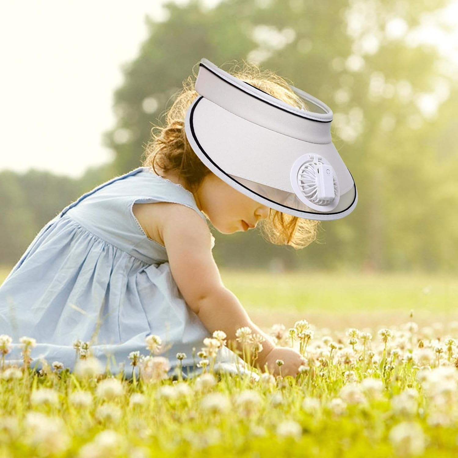 Sun Visor Hats with Fan | Large Area Sun Protection - USB Rechargeable - Cooling Hat with Multiple Colors, Fan Beach Accessories for Hiking Casual Women Beach White image number 4