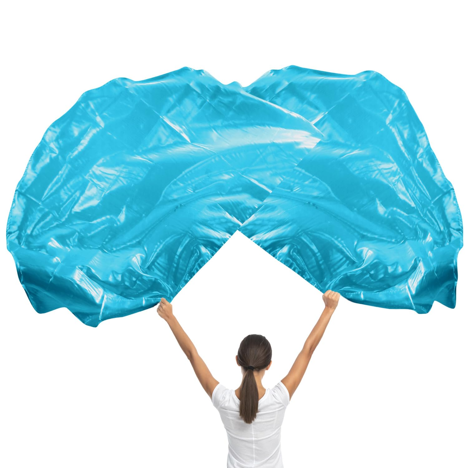 2 Pcs Flags of Worship, 140Cm Dance Flags with Telescopic Flagpole Fake Banners Semicircle Worship Angel Wings Flag for Church Stage Performance (Light Blue) image number 2