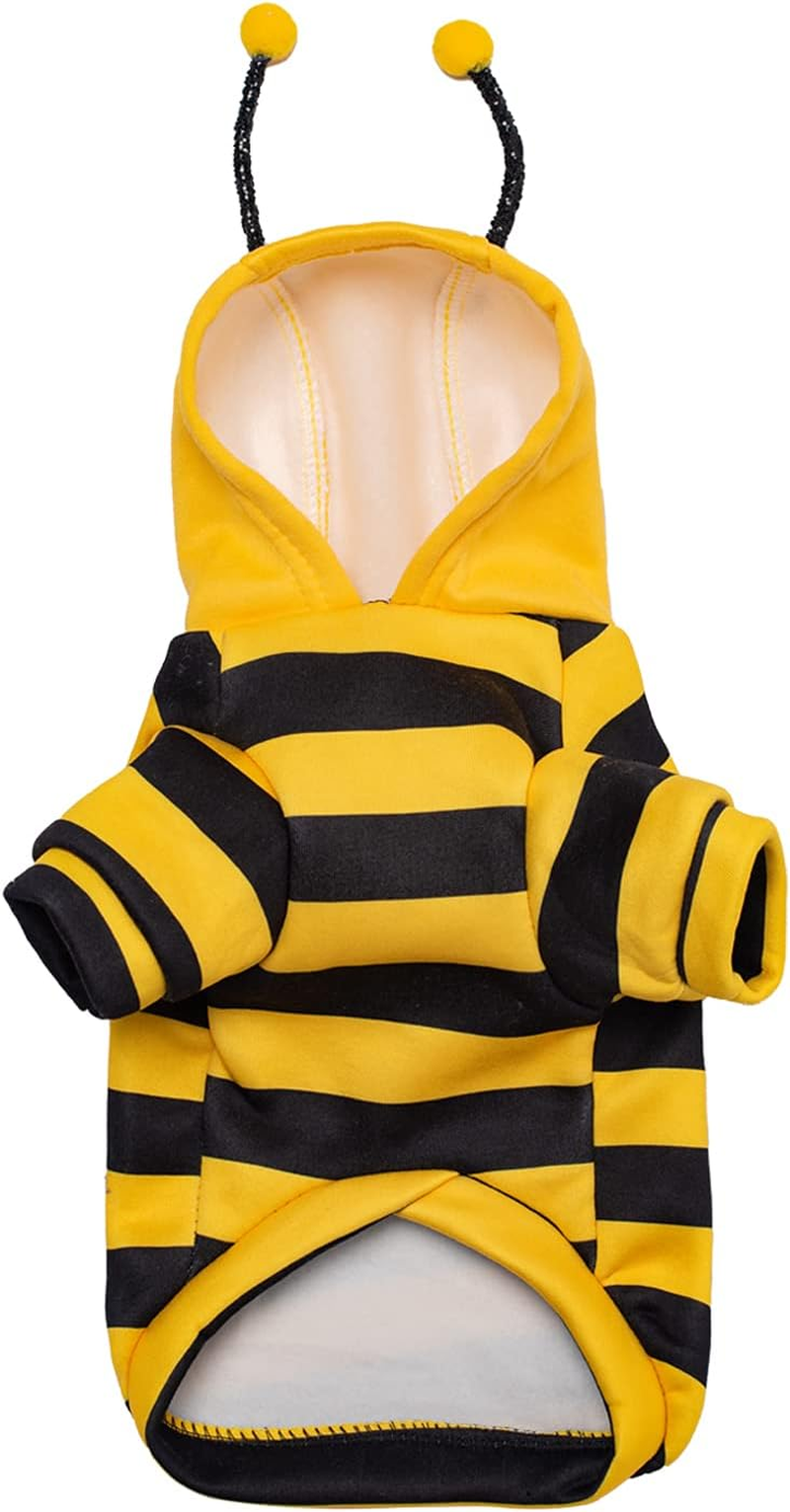 Catmama Pet Clothes Bee Costume Yellow and Black Hooded Sweatshirt Cute Warm Jacket-L image number 1
