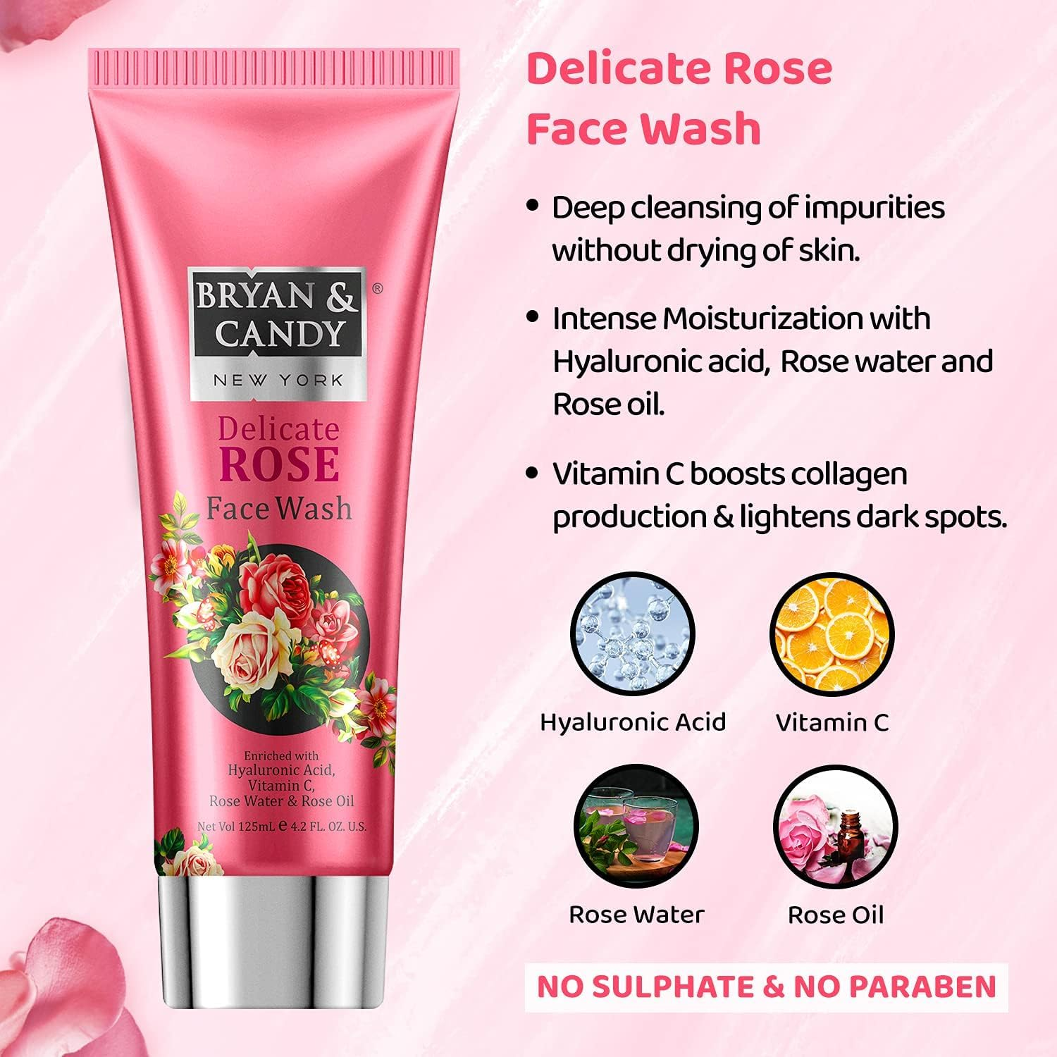 Bryan & Candy Delicate Rose Gift Set for Women (Face Wash, Bath and Shower Gel, Hand and Body Lotion), Enriched with Rose Water, Rose Oil, Aloe Vera (Pack of 3) image number 2