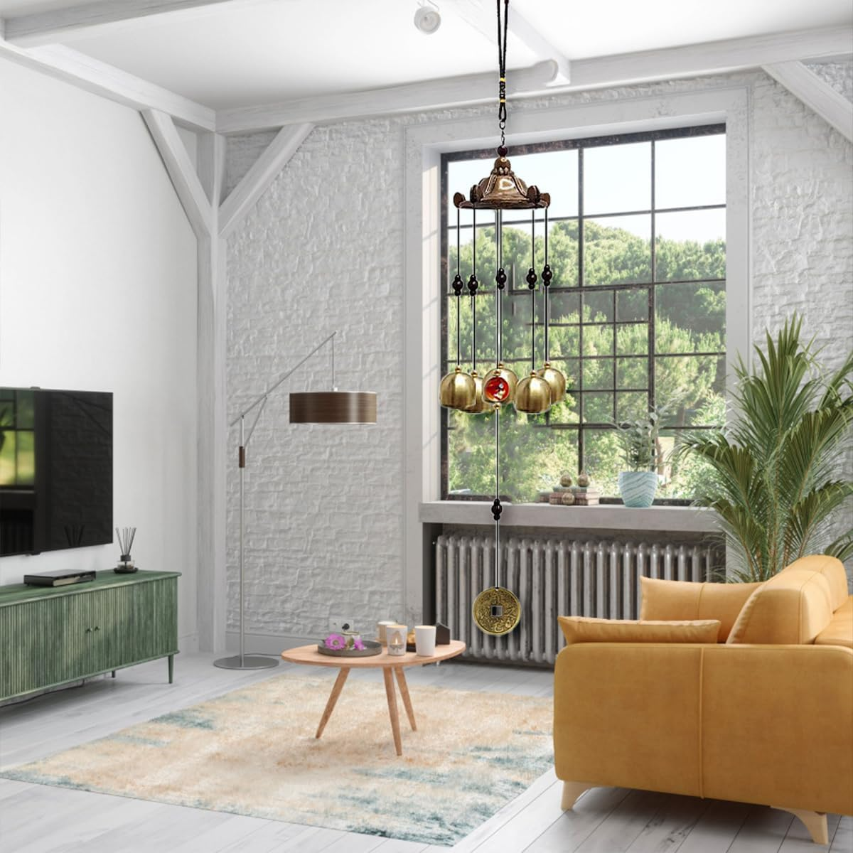 AIMALL Wujiaoting Metal Dragon Wind Bell Pendant - Traditional Feng Shui Wind Chime with Dragon Design, 21.1In Hanging Ornament for Home and Garden D&eacute;cor, Lucky Charm, 5 Bells and Lucky Coin image number 2