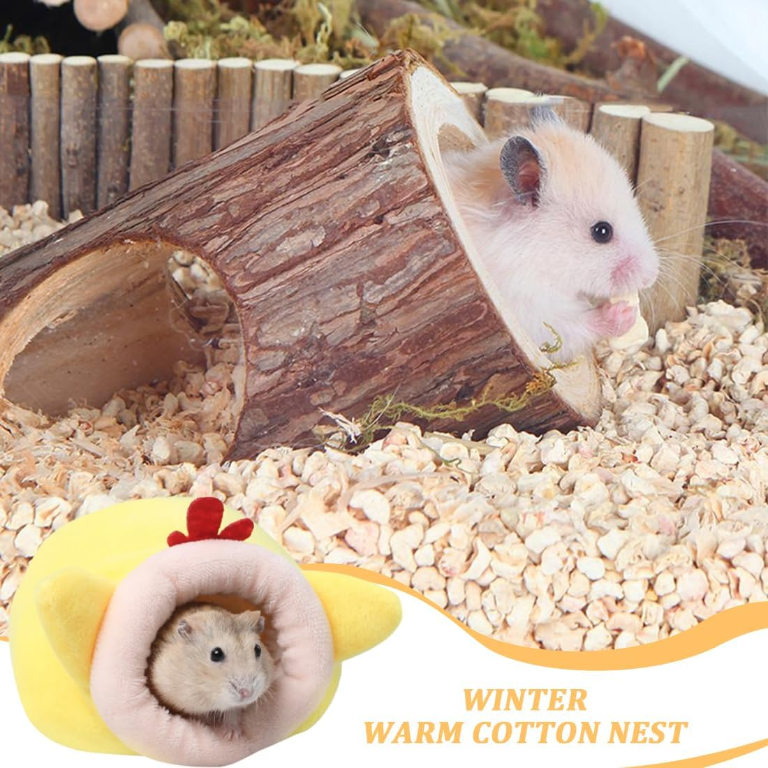Hamster Bed, Non-Slip Hamster Sleeping Nest, Hamster House Small Animal Nest Cotton House, Small Animal Warm Bed House Cage Nest, for Dwarf Hamsters and Small Pets, Yellow, Small image number 1