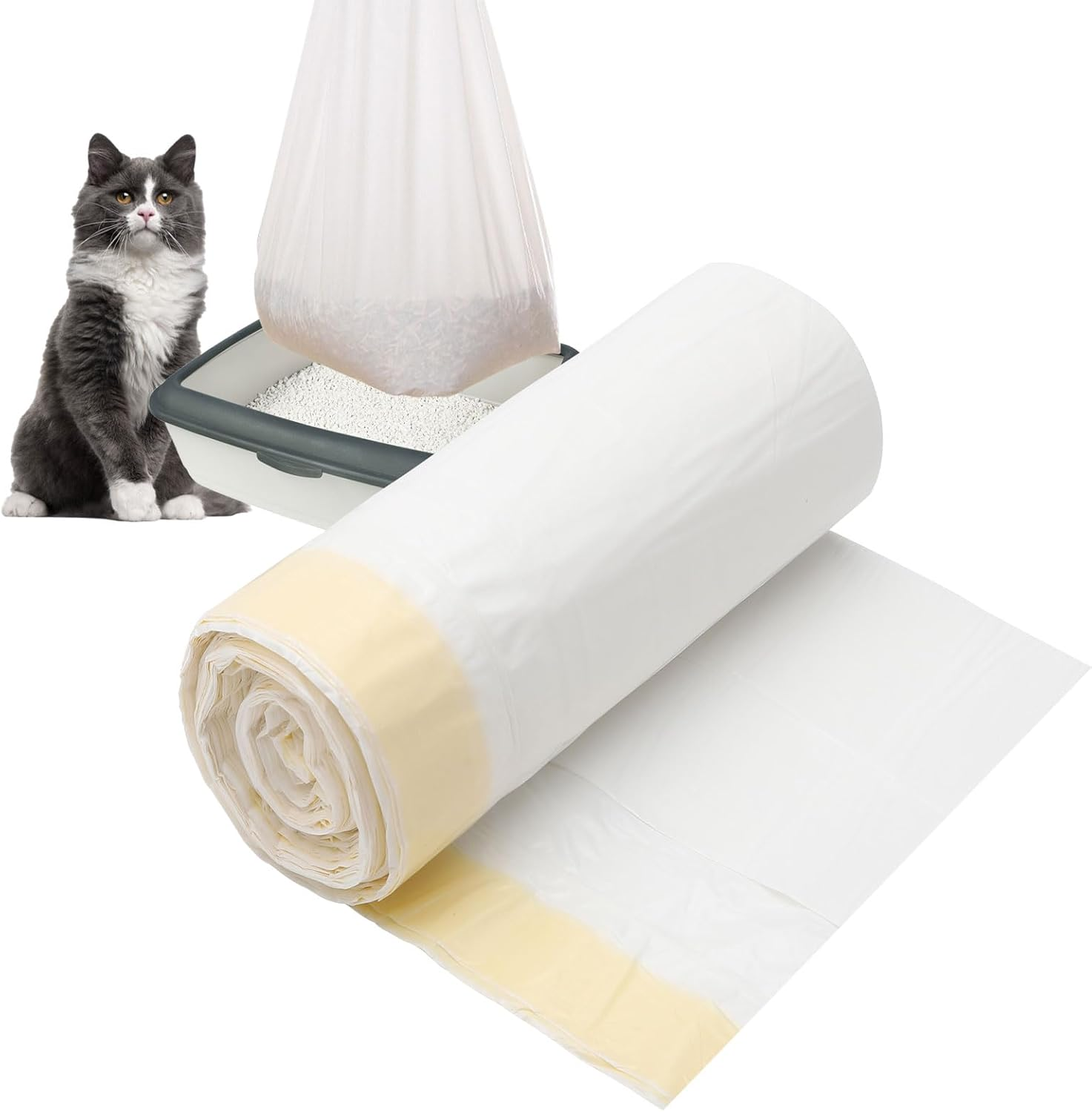 HENGBIRD Cat Litter Box Bag 1 Roll 20 Pieces Cat Litter Box Bag with Drawstring Thickened Bag for Cat Litter Tray Tear-Resistant Cat Litter Tray Bag Strong Load Capacity 79 X 45 Cm image number 4
