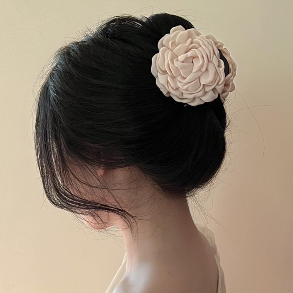 Pack of 2 Flower Hair Clips, Hawaiian Chiffon Pink Flower Hair Clips, Women'S Apricot Hair Clips, Flowers Fabric, Silk, Rose Flower Hair Clip, Claw Clip, Tulle Floral Hair Clips, Hair Clip, Summer image number 1