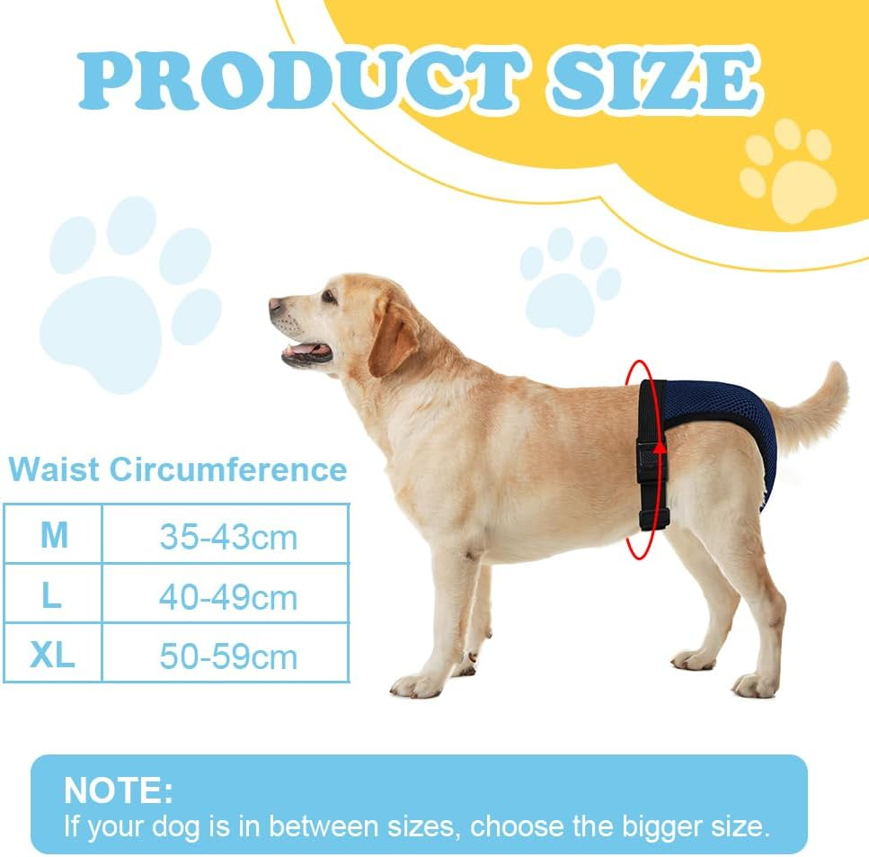 Aomig Reusable Dog Nappies, 2 Pack Dog Nappies with 6 Sanitary Pad Adjustable Protective Trousers, Washable Dog Diapers Puppy Sanitary Wraps Panties, Dog Period Pants, Dog Diapers Wrap image number 3