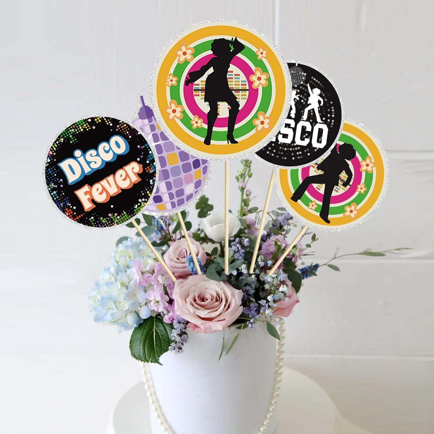 Back to 70S Centerpiece Sticks - 15Pcs 70S Disco Party Themed Birthday Table Toppers - 70S Nostalgic Party Supplies Disco Ball Music Theme Party Birthday Party Wedding Party Decorations image number 1