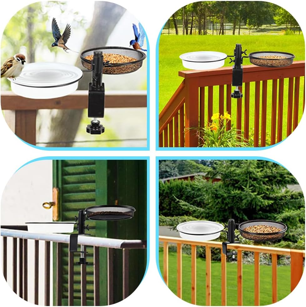 2-In-1 Bird Bath and Feeder/Adjustable Heavy Duty Clamp Bracket,Outdoor Bird Feeding Stand & Bird Feeder Deck Mount,Bird Feeder Hanger for Outdoors Garden