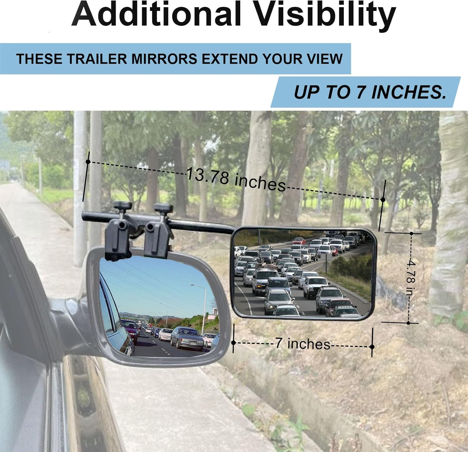 Holakit Advanced Towing Mirrors, Universal Clip-On Truck & RV Trailer Tow Mirrors, Side Mirrors Extenders for Safe Towing Hitch, up to 7 Inches Extension, 360 Degree Adjustable for Wide Vision, 1 Pair image number 5