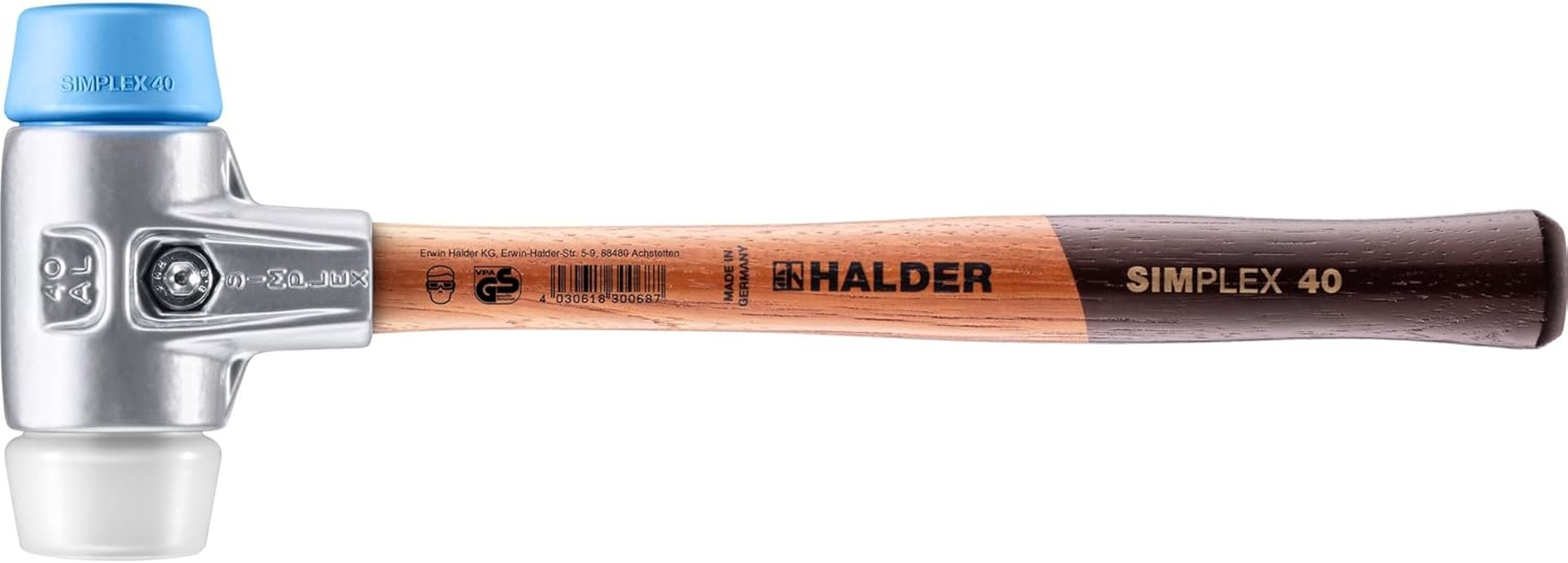 Halder Simplex Soft-Face Mallet with Aluminium Housing and Wooden Handle, 40 Mm Diameter, Tpe-Soft/Superplastic image number 3