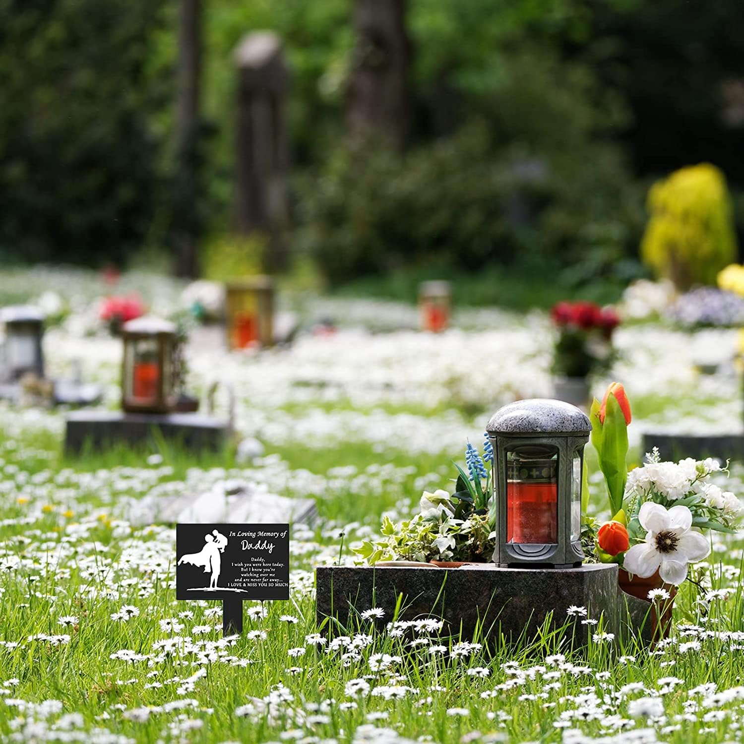 Cemetery Decorations for Grave Metal Grave Memorial Decorations Stake Plaque Grave Markers Outdoor Waterproof for Dad(Memory of Daddy) image number 2