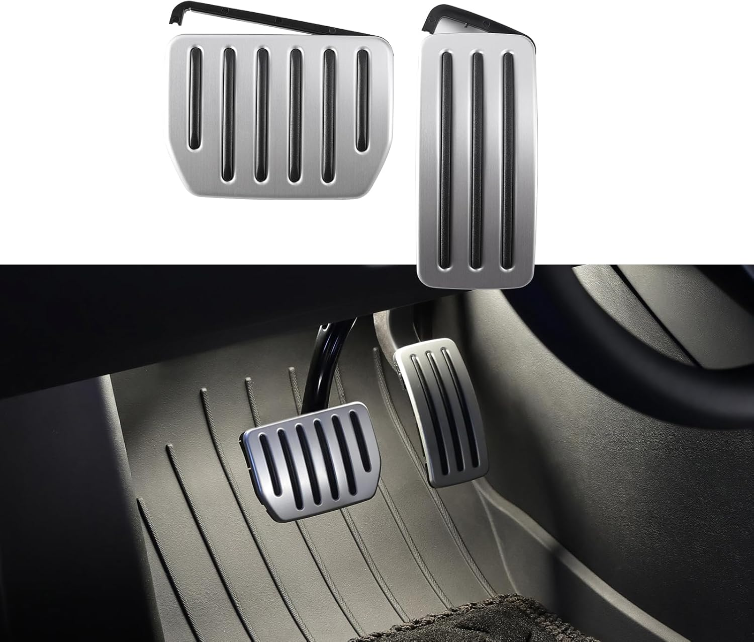 TPARTS Aluminum Self-Flip Lock Performance Pedal Sets Accelerator Brake Pedals Cover for Tesla Model 3 Highland 2024+/Model Y Juniper 2025+ Non-Slip Protector Accessories Foot Pedal Pad Replacement