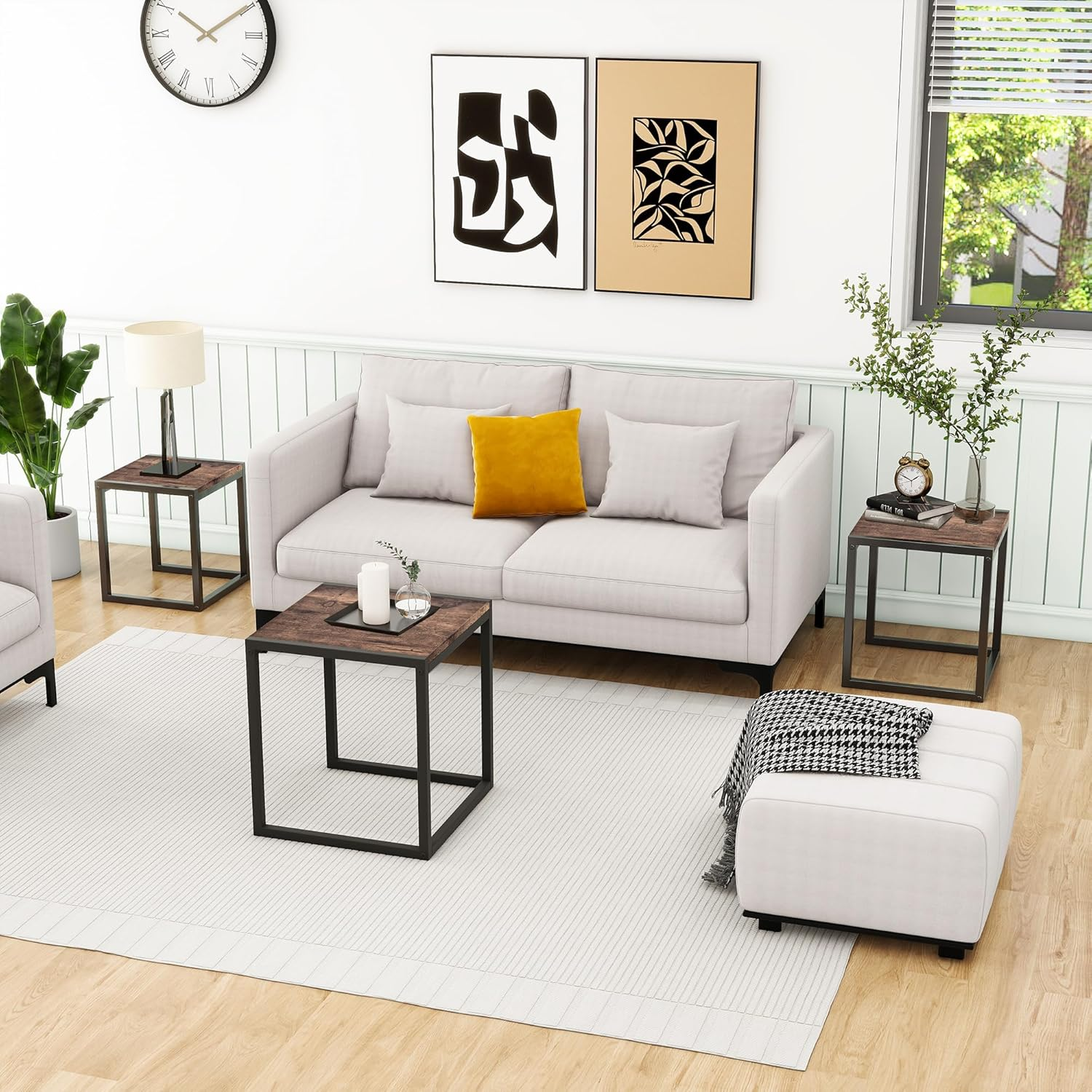 Nesting Table Set of 3 End Tables, Modern Minimalist Coffee Table, Stackable Tables with Metal Wood Stacking Side Table for Living Room, Bedroom, Brown/Black image number 6