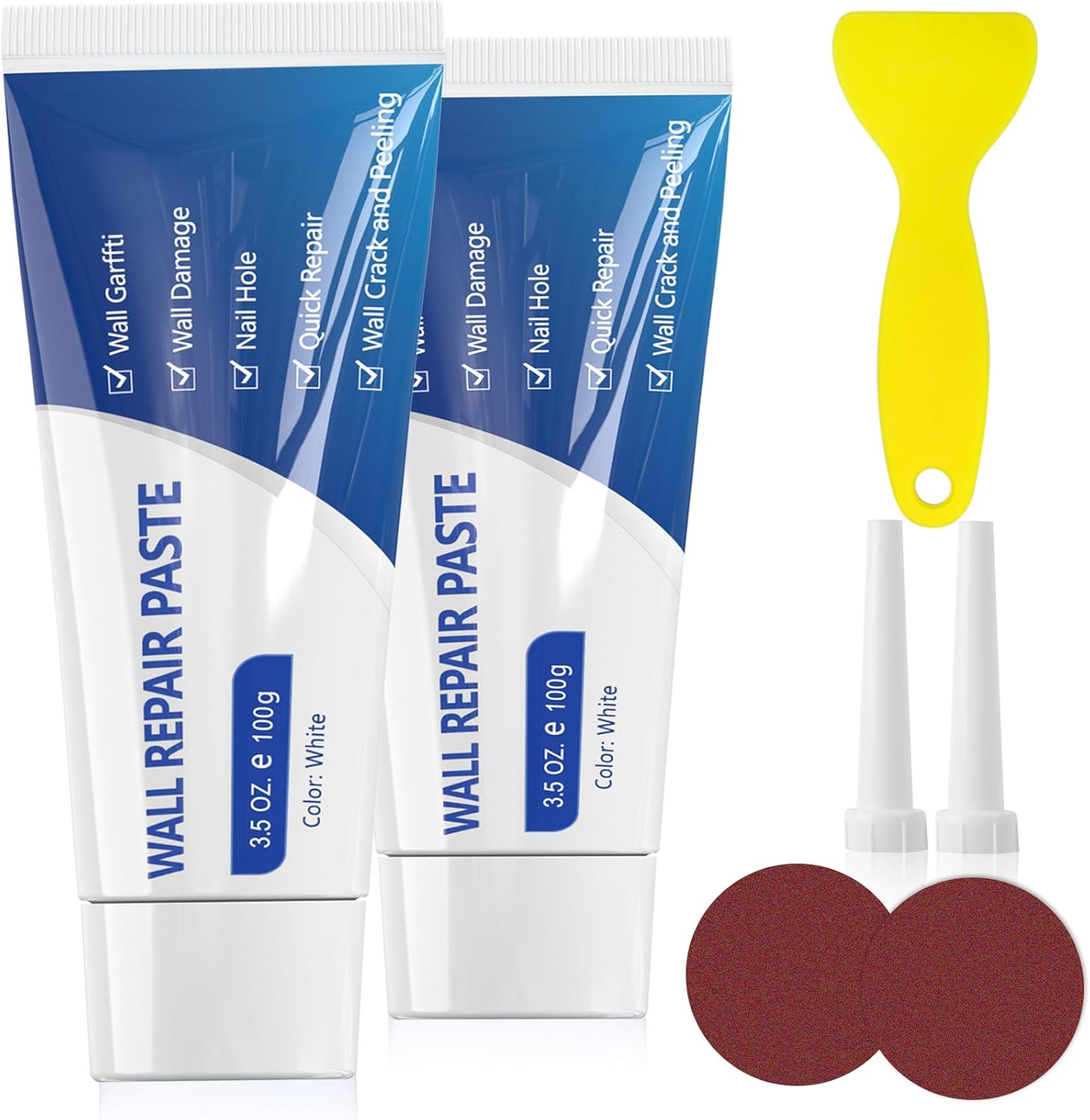 SEISSO Drywall Repair Kit with Scraper, 100G*2 Wall Spackle Repair Paste, Wall Mending Agent, Easy to Fill Holes in Home Wall and Quick Repair Crack, Plaster Wall Repair