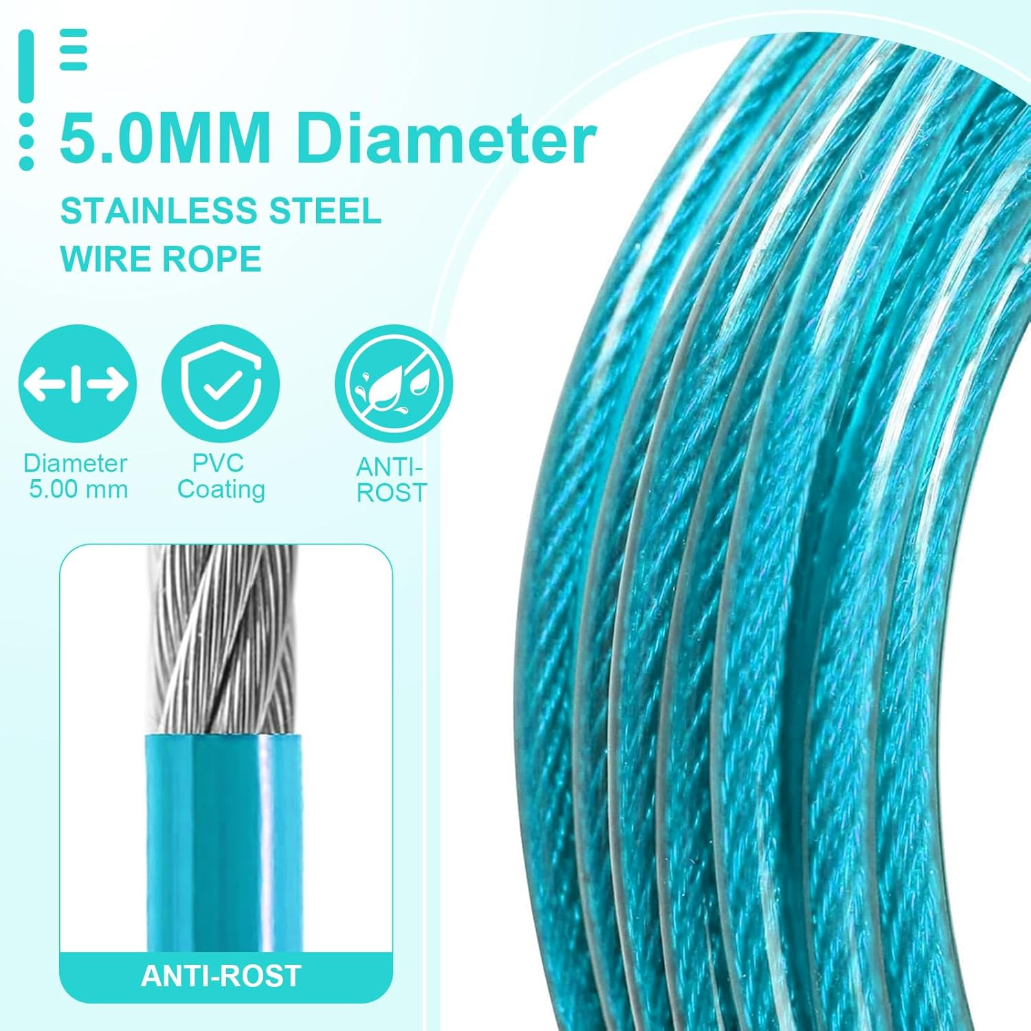 10Ft Dog Tie Out Cable with 15" Spiral Ground Stake Spike for Small to Medium Dogs up to 60 Lbs, Pet Tie Out Cable for Playing, Camping，Outdoor, Yard and Backyard in Ground (3 Meter, Lake Blue) image number 3