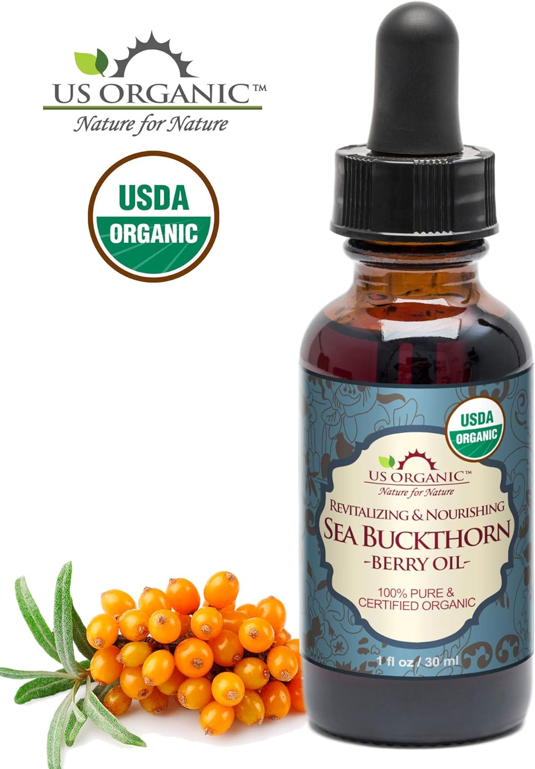 US Organic Sea Buckthorn Berry (Fruit) Oil, USDA Certified Organic,Pure & Natural, Supercritical CO2 Extracted, Virgin, Unrefined in Amber Glass Bottle (1 Oz (30 Ml)) image number 6