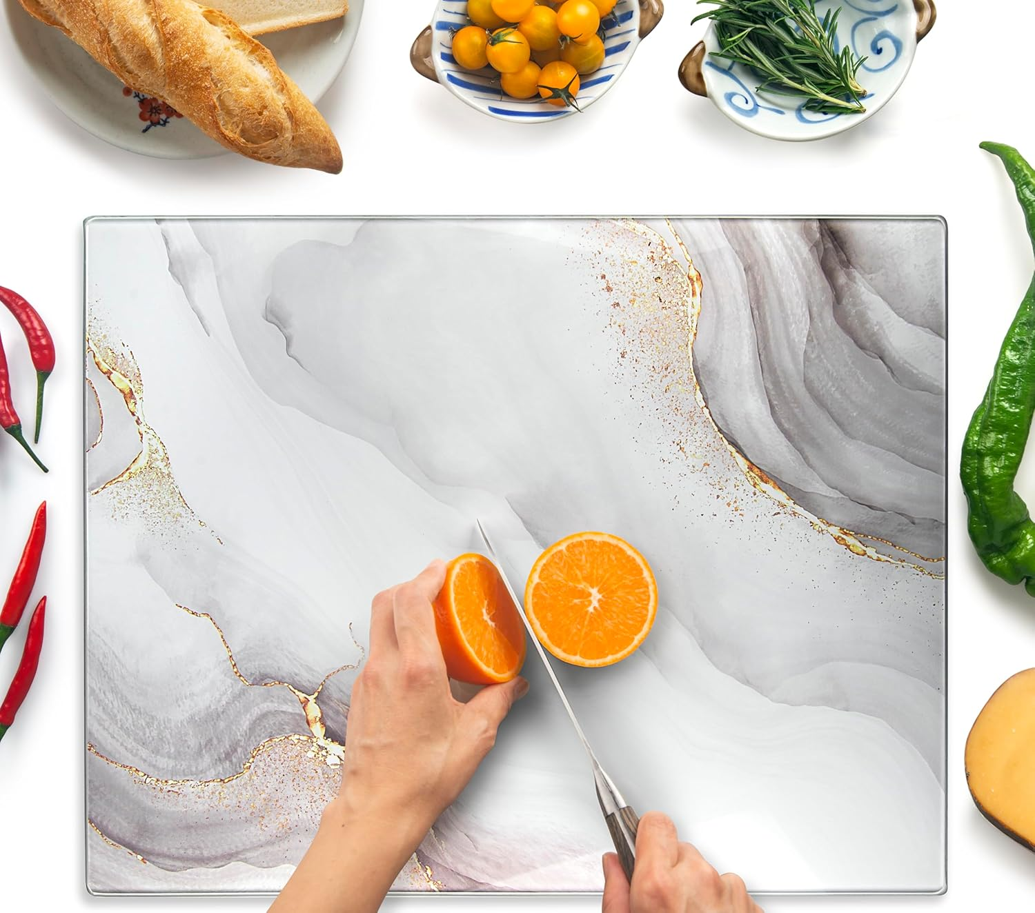 Glass Chopping Board 50 X 40 Cm - Hygienic Tempered Glass Chopping Board - Heat Resistant, Scratch Resistant & Non-Slip - Glass Top for Kitchen - Turquoise Ocean