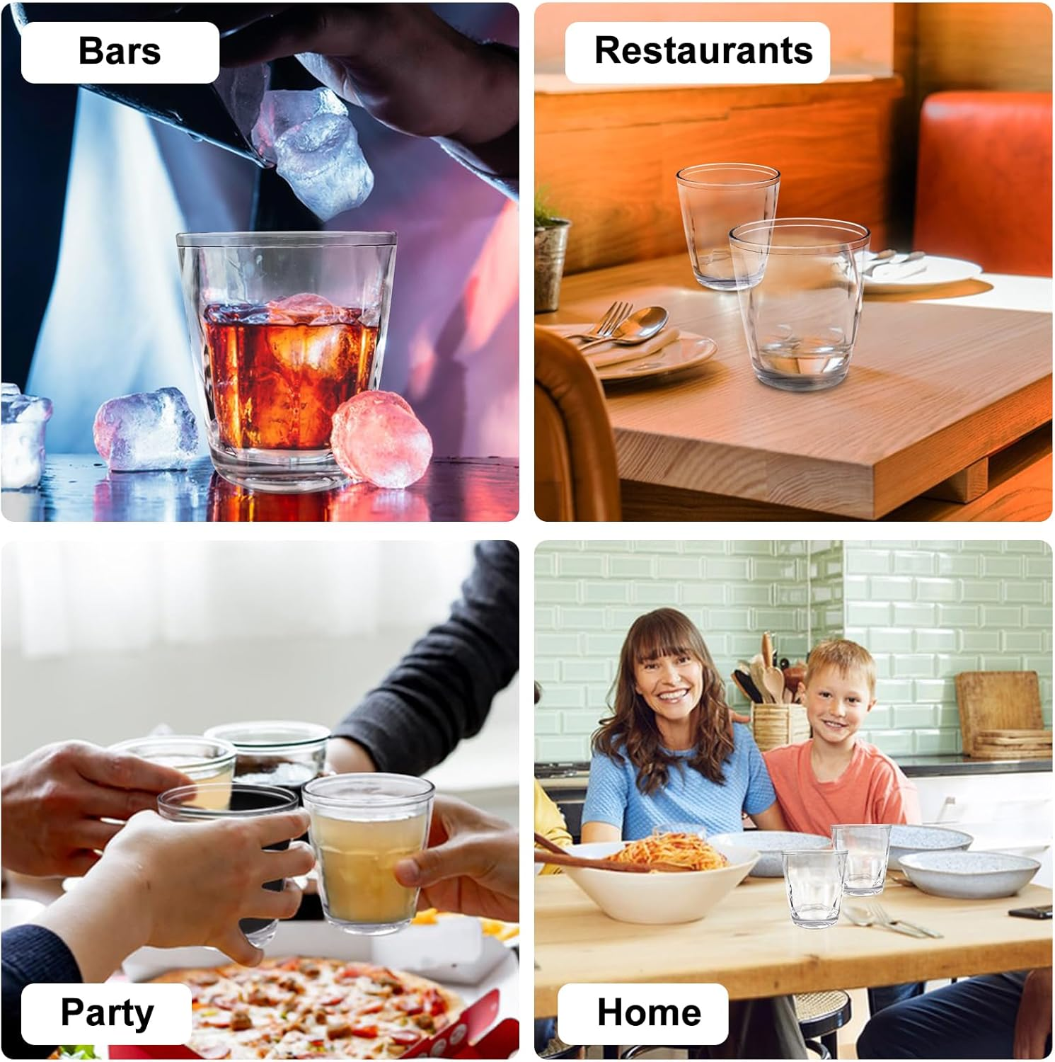 YINPIXUS Plastic Drinking Glasses Set of 6, Acrylic Drinking Cups, Clear Tumbler Unbreakable, Reusable Drinkware for Juice Whiskey Wine Home Picnic Party, 11 Ounce image number 4