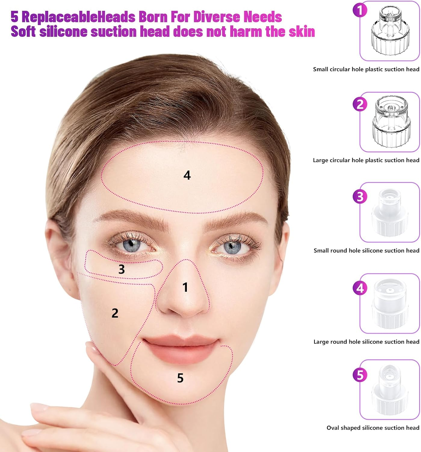Blackhead Remover, Pore Cleaner, Euakee Vacuum Suction, Blackhead Suction, Pore Cleaner, 5 Suction Heads, 3 Modes, USB Charging Facial Cleaning, Picke Vacuum, Acne Remover, Device Blackhead Remover image number 4