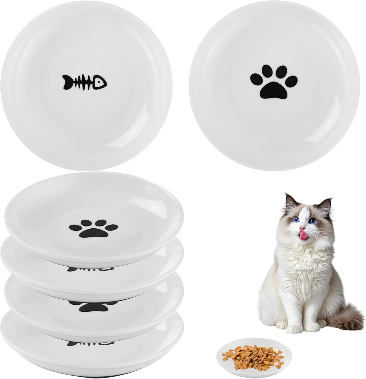 6 Cat Feeding Bowls, Ceramic Rubber Base Non-Slip Diameter 15Cm, Pet Cat and Puppy Bowls image number 3