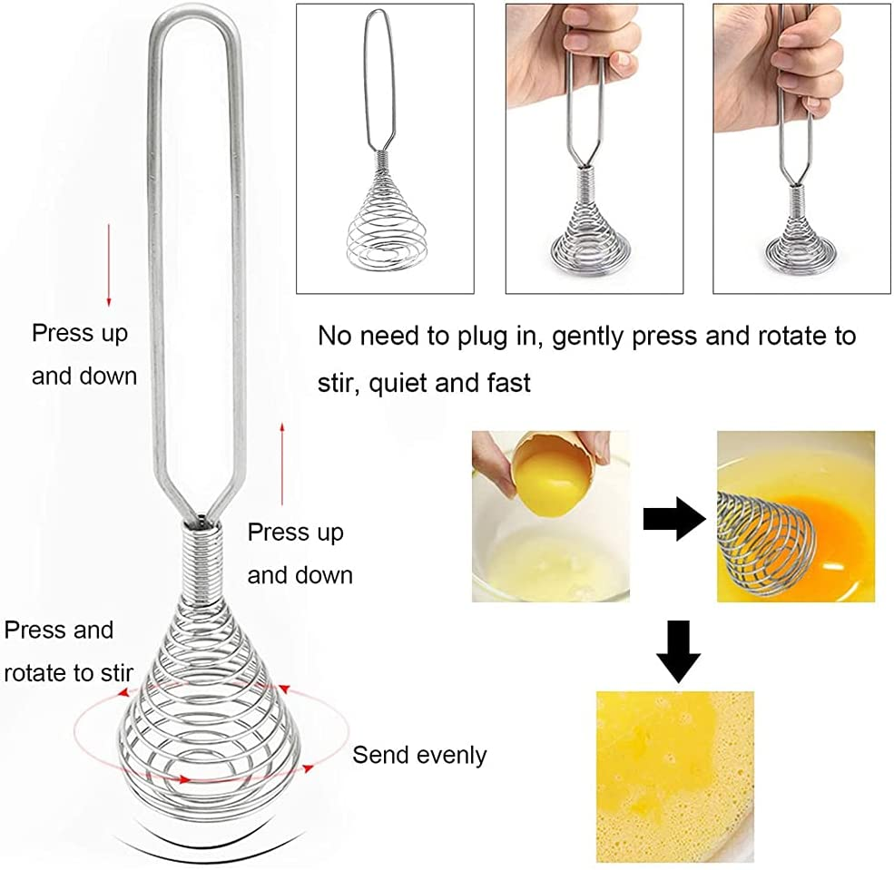 Stainless Steel Spring Coil Whisk Wire Whip Cream Egg Beater Gravy Cream Hand Mixer Kitchen Tool Accessories for Mixing, Blending, Beating, Stirring, Cooking