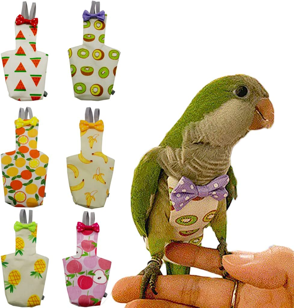 N 6 Pieces Bird Diapers, Washable Reusable Parrots Nappy with Waterproof Inner Layer Soft Small Pet Birds Flight Suit for Budgie Parakeet Cockatiel image number 5