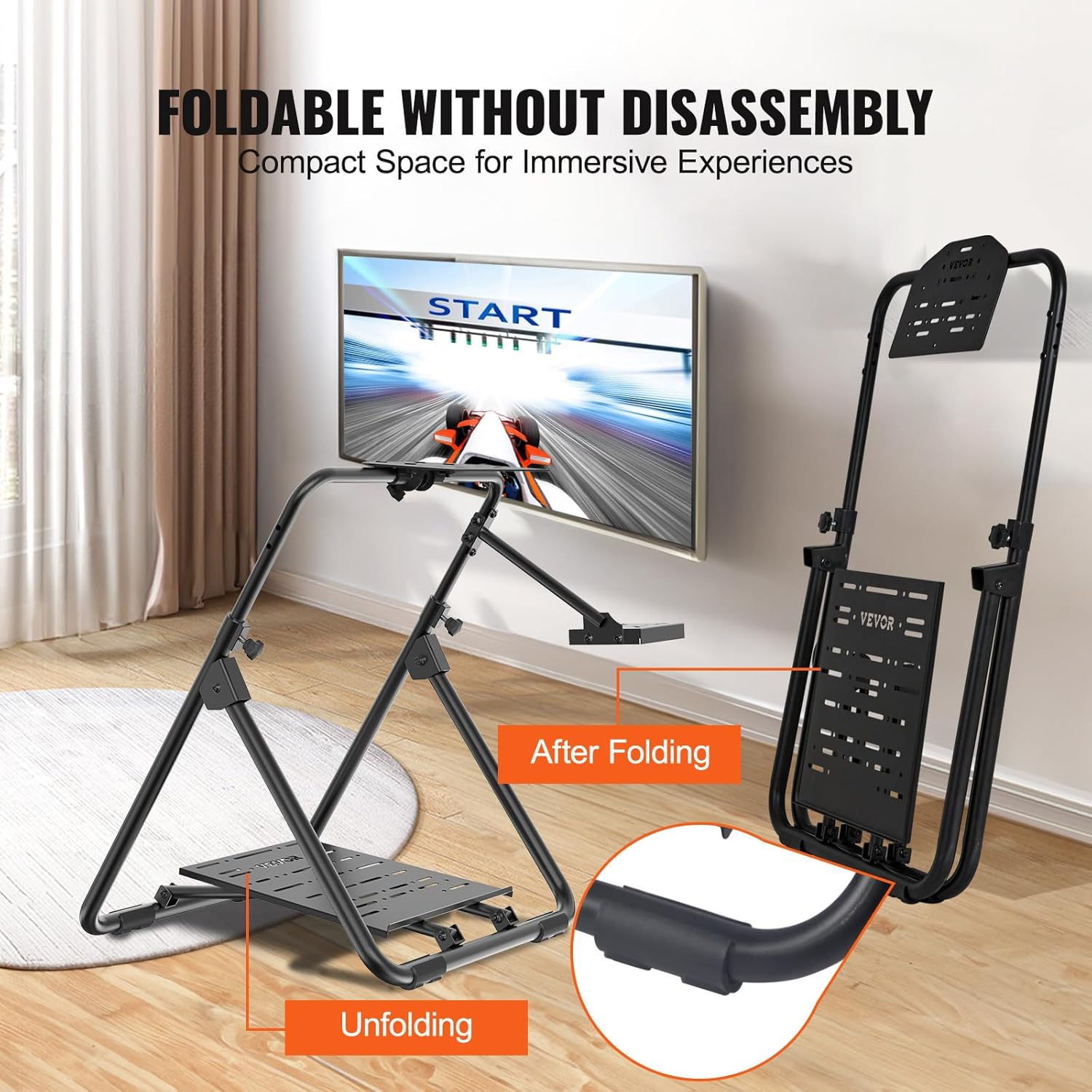 VEVOR Foldable Racing Steering Wheel Stand, Height Adjustable Universal Base Compatible with Logitech & Thrustmaster Racing Wheel and Pedal, Heavy-Duty Frame Standard Gt/Formula Seating Portable image number 3