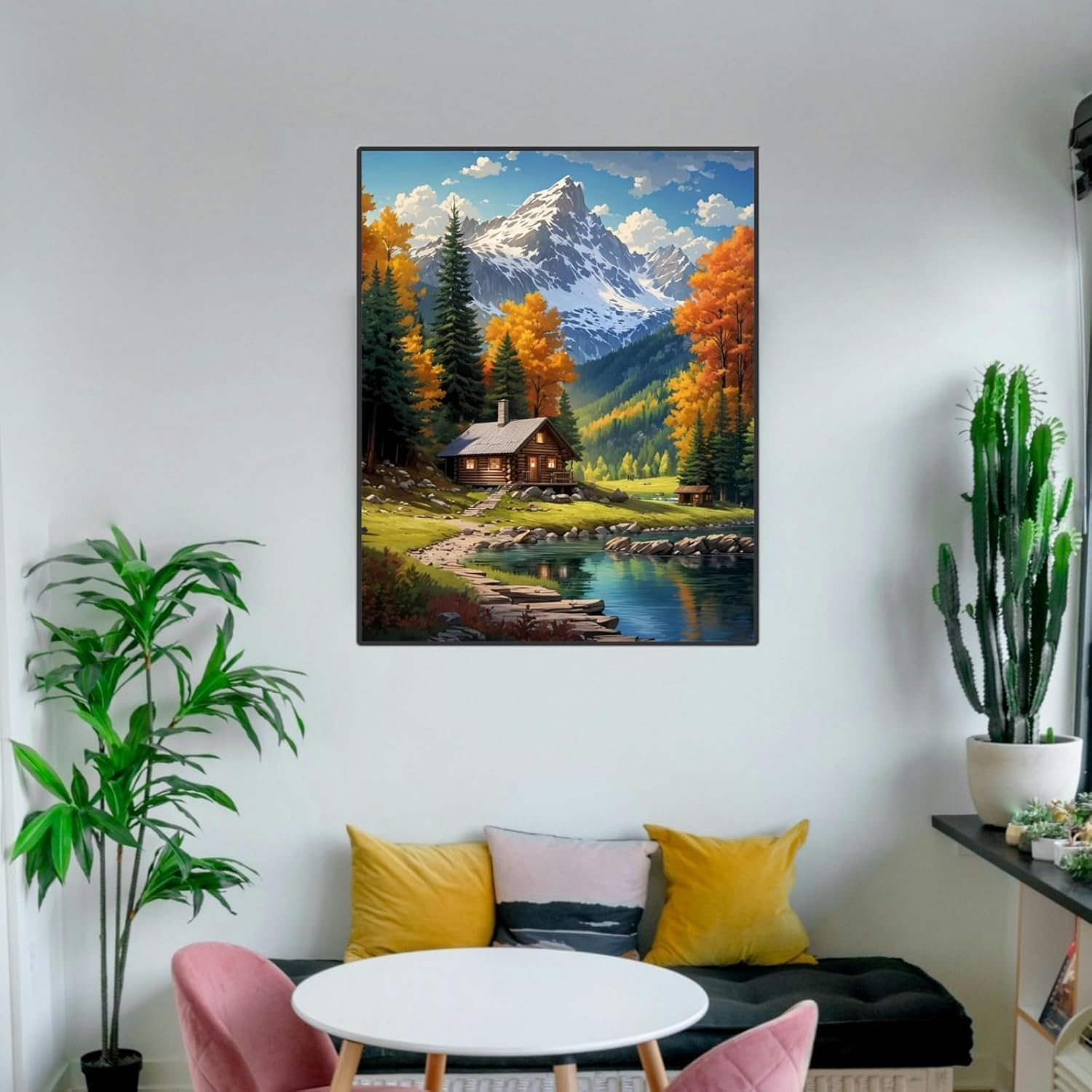 Paint by Number for Adults. a Cabin in the Woods Paint by Numbers for Adults Beginner Drawing Paintwork with 3 Paintbrushes Paint Canvas Oil Painting 16&rdquo; X 20&rdquo; image number 4