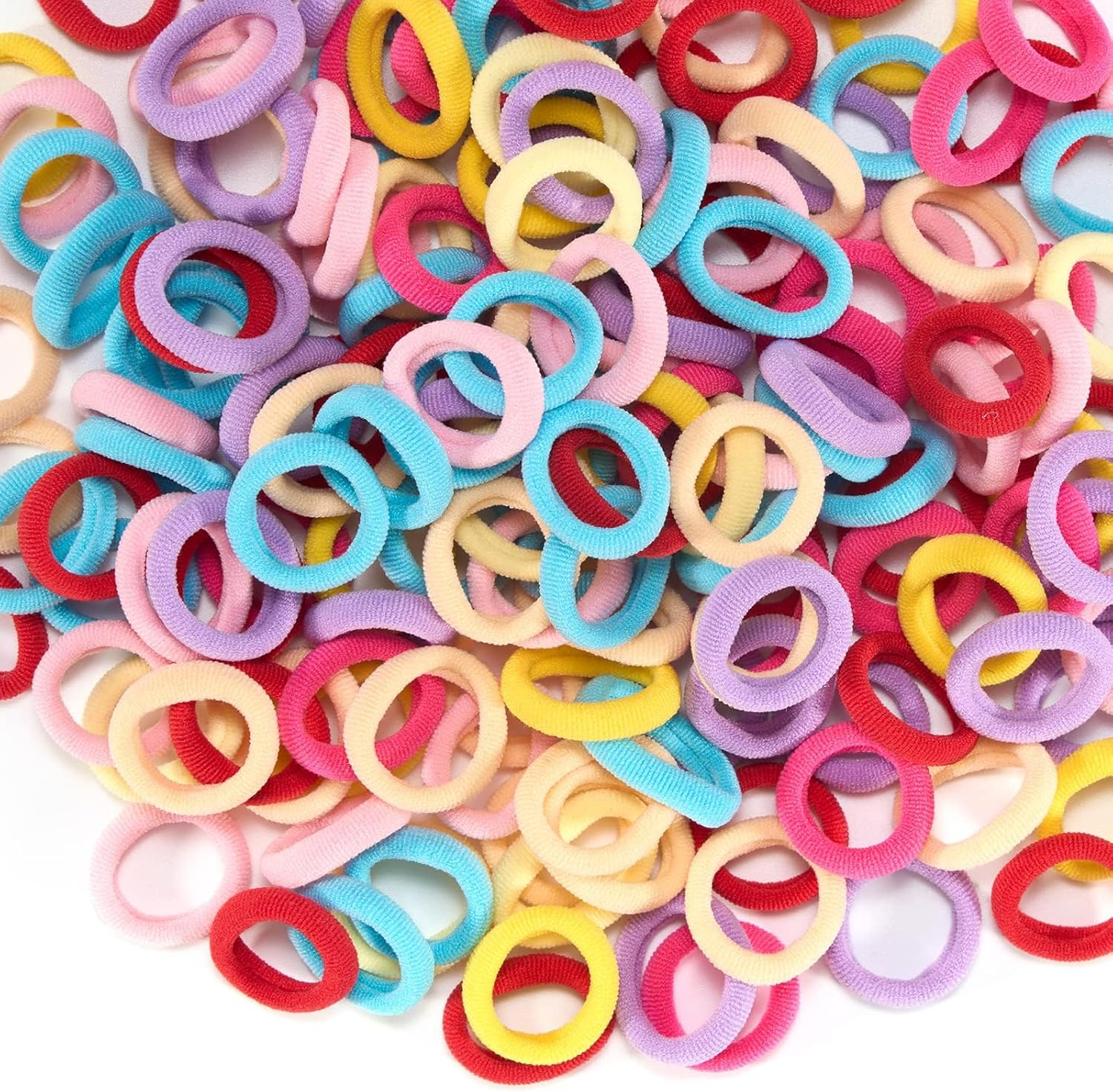 Pack of 200 Colourful Elastic Cotton Hair Bobbles for Women, Girls and Children, Versatile Hair Accessories