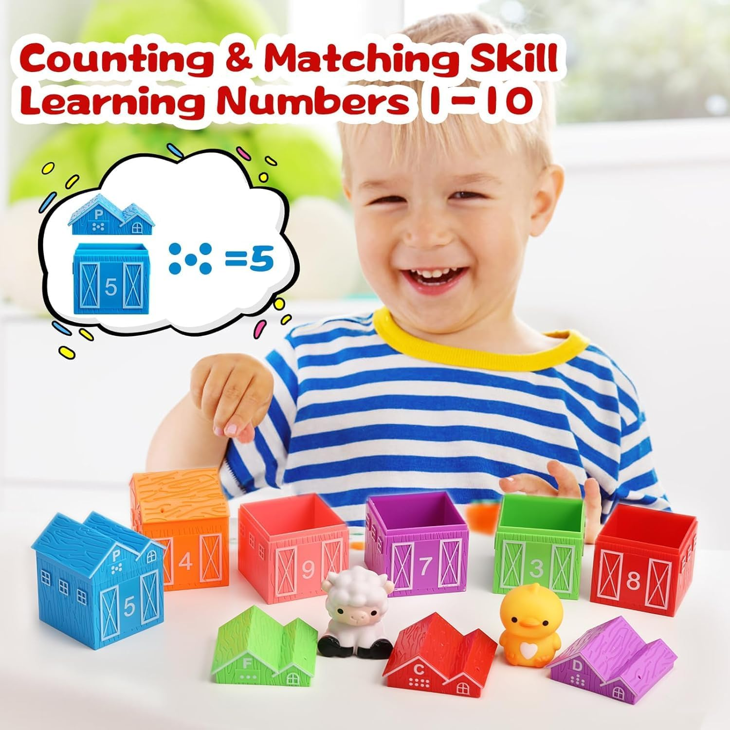 Learning Toys for Toddlers over 3 Years Old, 20Pcs Farm Animals Toys Montessori Counting, Matching & Sorting Fine Motor Games, Christmas Birthday Baby Boys Girls