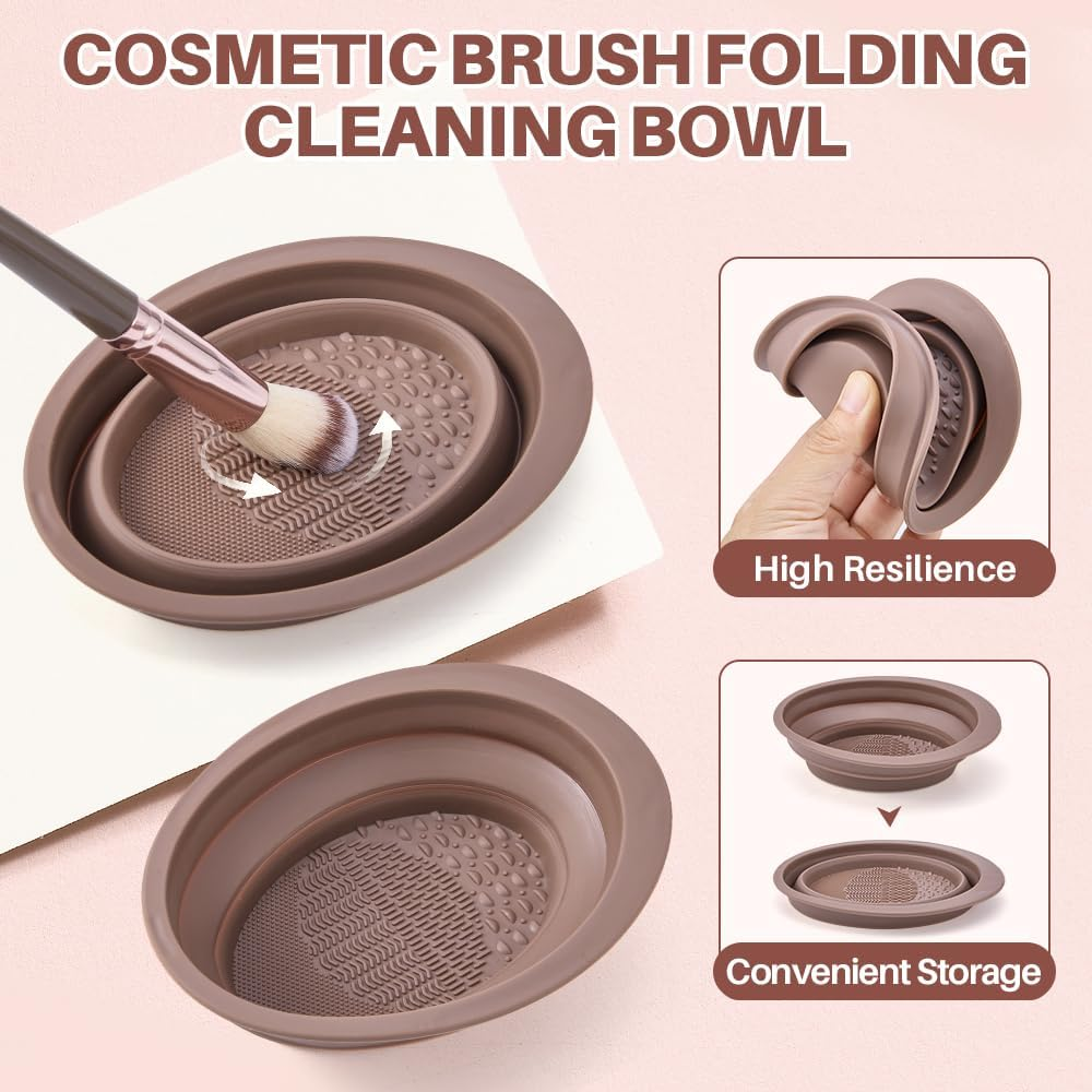 Slowton 56 PCS Makeup Brushes Set, Professional Makeup Kit with 30 Makeup Brushes, 10 Powder Puffs & 10 Sponges, Foundation Concealer Eyeshadow Brush Kit (Brown) image number 2