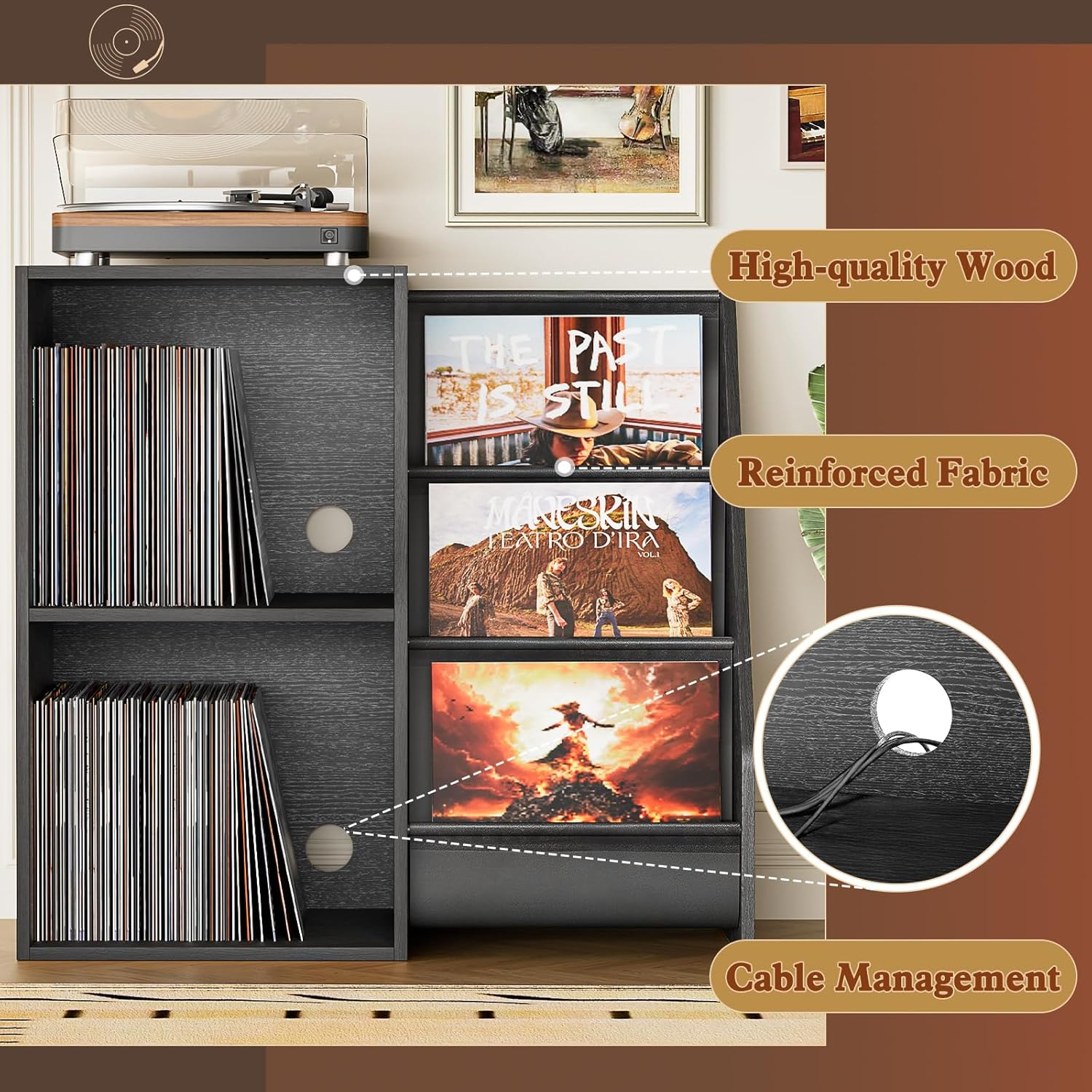 Record Player Stand,Turntable Stand with Vinyl Record Storage,Record Player Table with Vinyl Display Holder Shelf,Record Player Cabinet with 220 Albums Organizer,Media Console Cabinet for Stereo Audio image number 5
