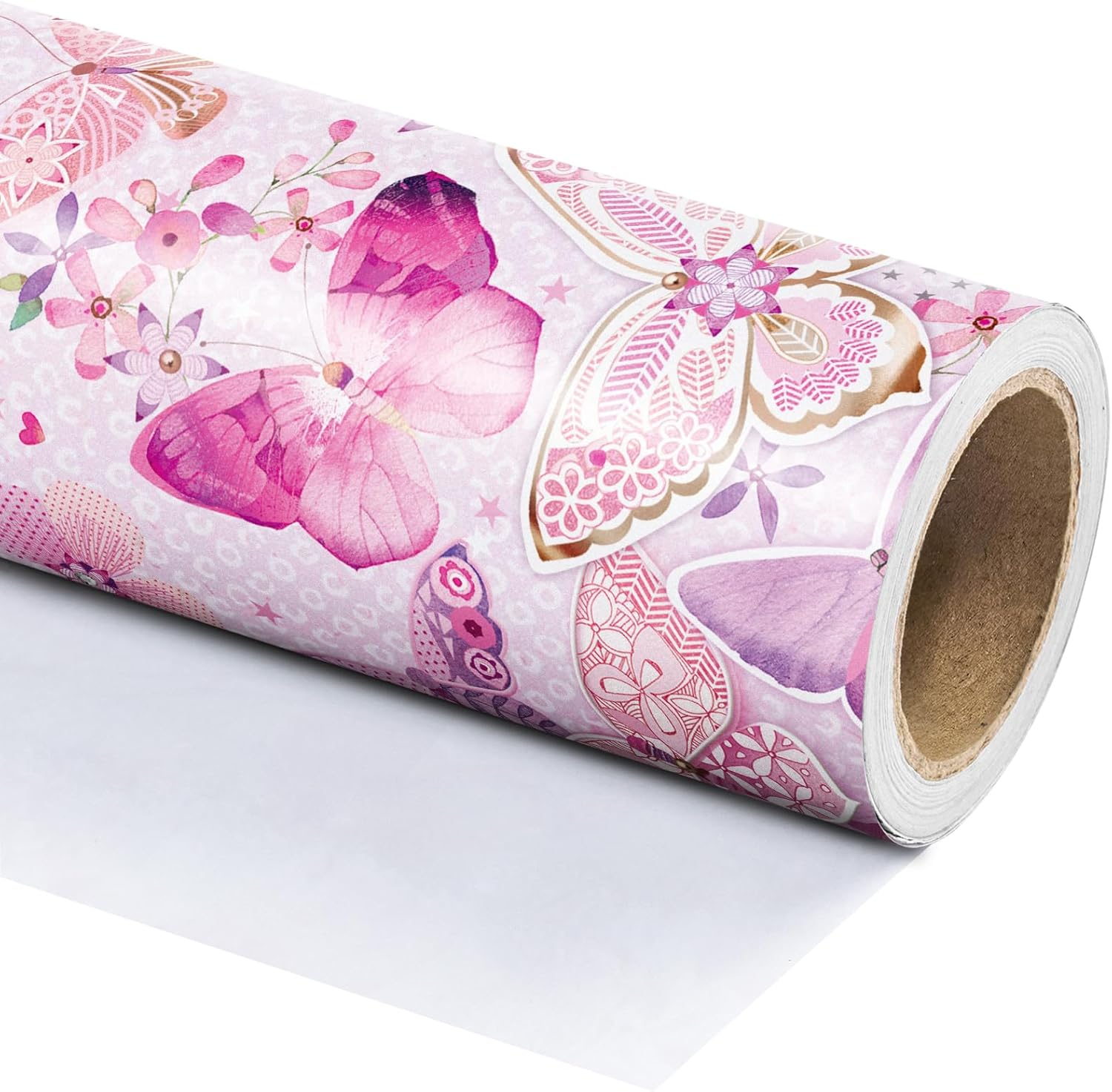 WRAPAHOLIC Pink Butterfly Wrapping Paper Roll - Mini Roll - 17 Inch X 33 Feet - Fantasy Butterfly Design, Perfect for Birthday, Wedding, Bridal Shower image number 5