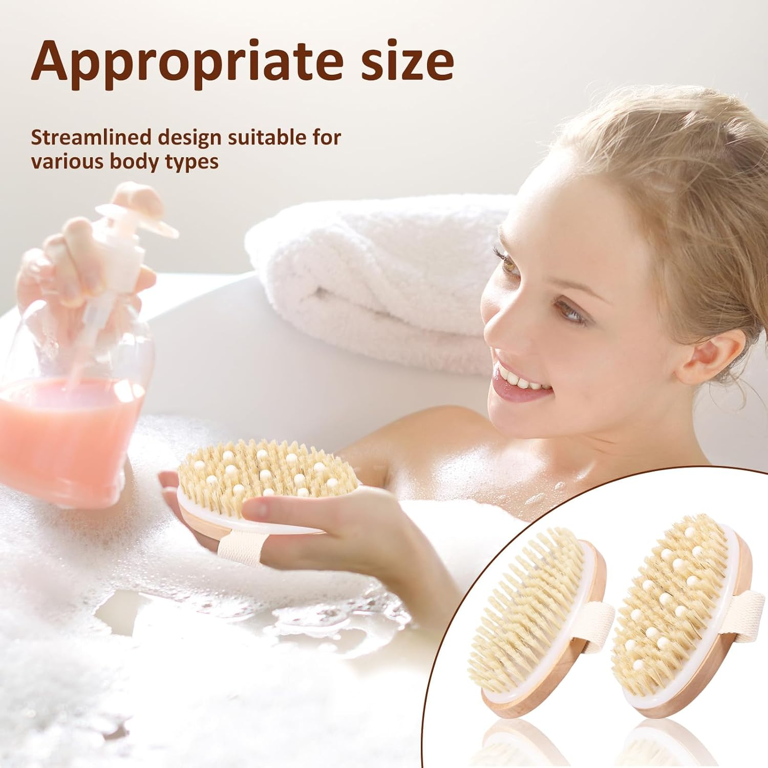 2 Pcs Dry Brushing Body Brush, Natural Bristle Drying Physique Brush, Exfoliating Dry Skin, Lymphatic Drainage, Cellulite Treatment, Improving Skin Health (A) - B image number 2