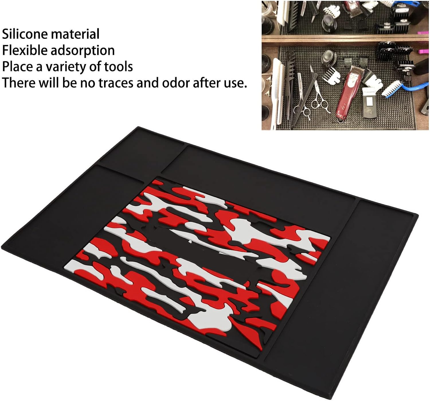 Gernie Barber Organizer Mat, 18.9 X 13 X 0.4In Flexible Silicone Mat, High Temp Resistant, Slip Resistant, Easy to Clean, Salon/Barber Station Organizer Pad image number 6