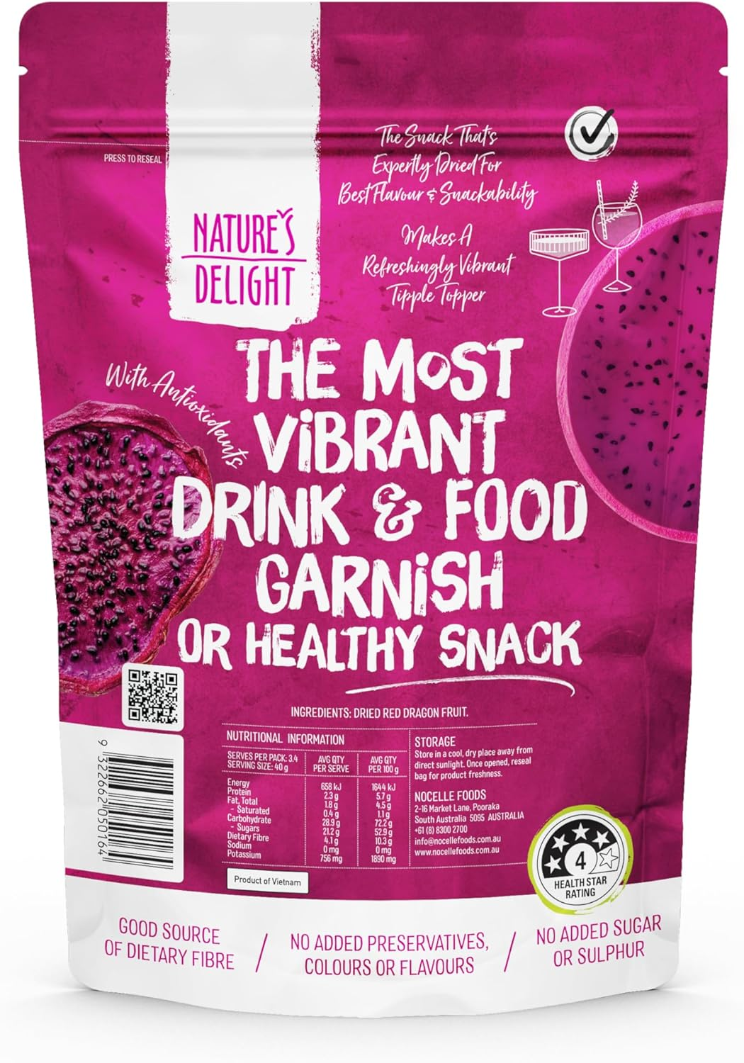 Nature'S Delight Red Dried Dragon Fruit Rings 135G