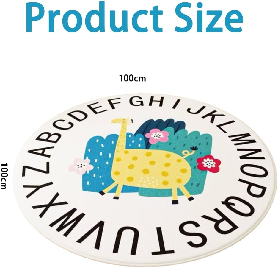Giraffe round Area Play Mat, Alphabet Soft Area Rug, Cute Cartoon Fluffy Shaggy Carpet, Nonslip Modern Crawling Rug, Perfect for Bedroom Living Rooms Home Office ﻿ image number 3