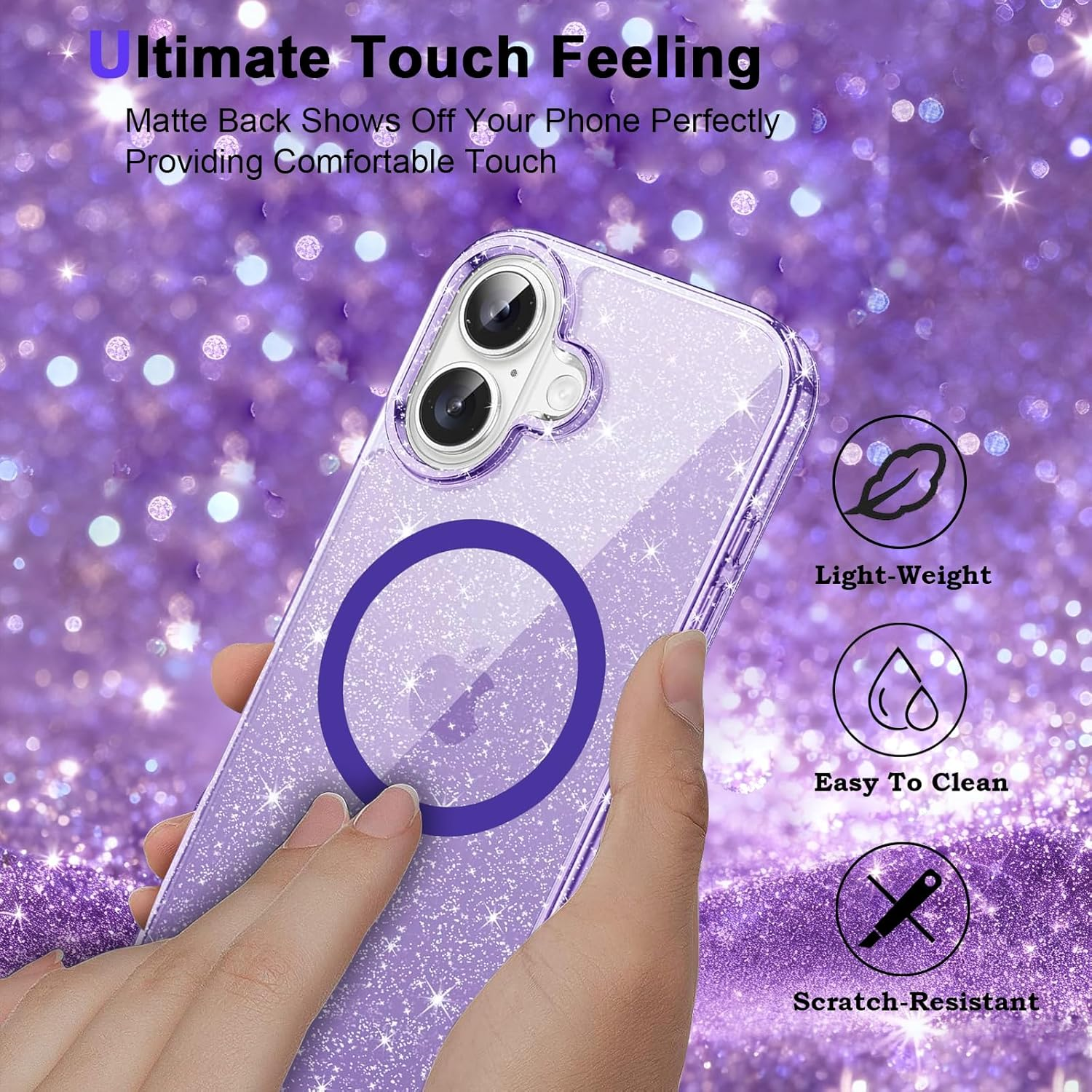 ROUMAYMAY Glitter Transparent Case for Iphone 17, Strong Magnet [Compatible with Magsafe] Shiny, Shockproof, Soft, Durable, Sparkling Mobile Phone Case for Iphone 17, Purple image number 6