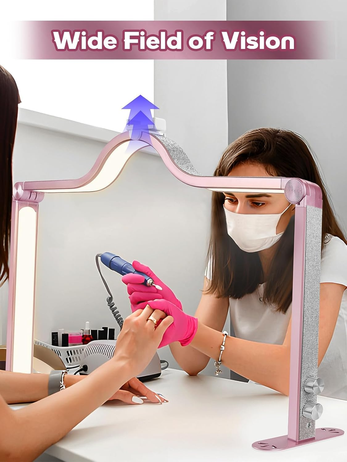 Kalolary Half Moon Light for Nail Desk, Foldable Arch Light Nail Techs Lamp with Phone Holder, 3000-6000K Brightness Adjustable LED Lash Lamp for Beauty Eyelashes Tattoos Rose Gold image number 3